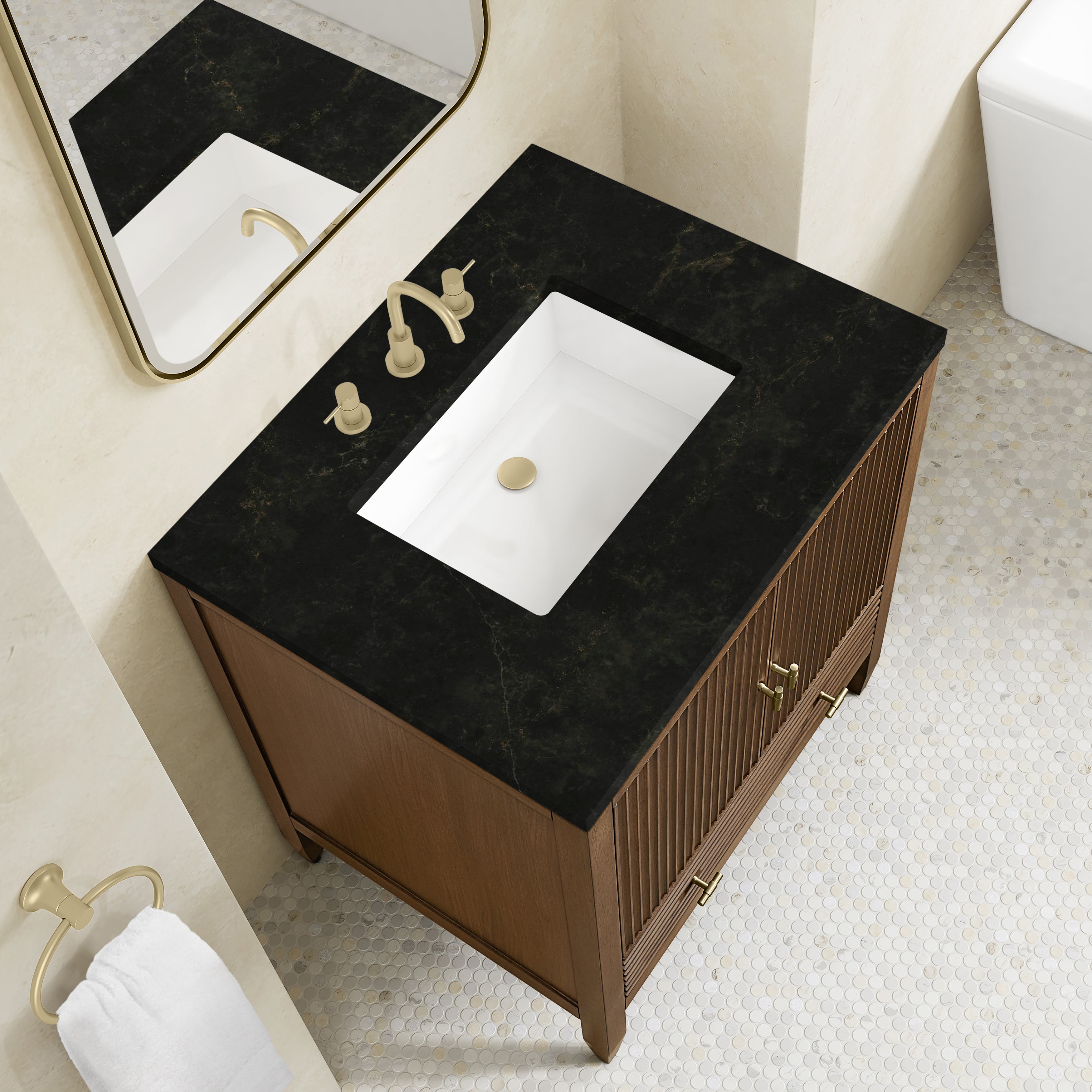 James Martin Myrrin 30" Single Vanity in Mid-Century Walnut with 3cm Countertop