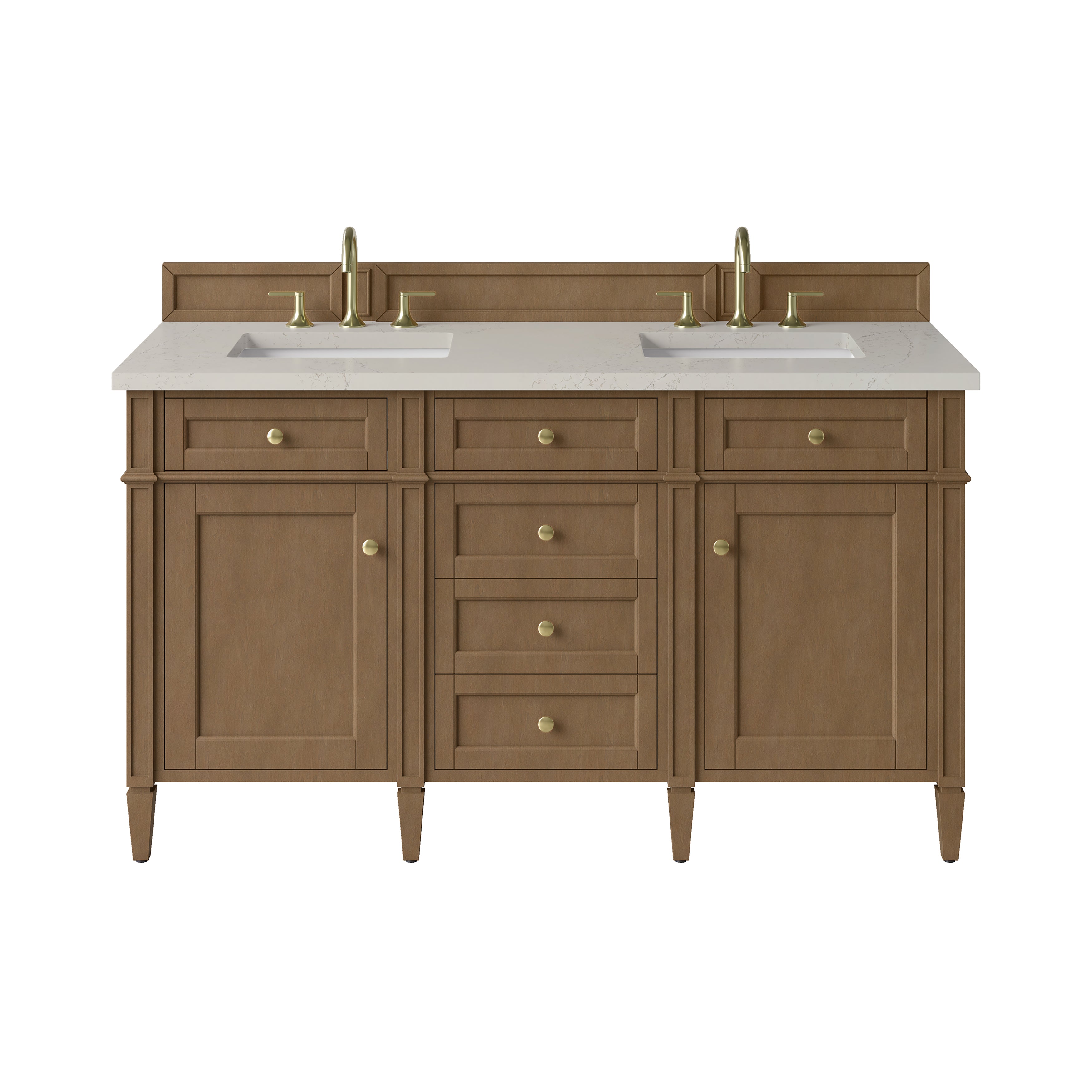 James Martin Brittany 60" Double Vanity in Pecan with 3cm Countertop and FreePower Wireless Charger