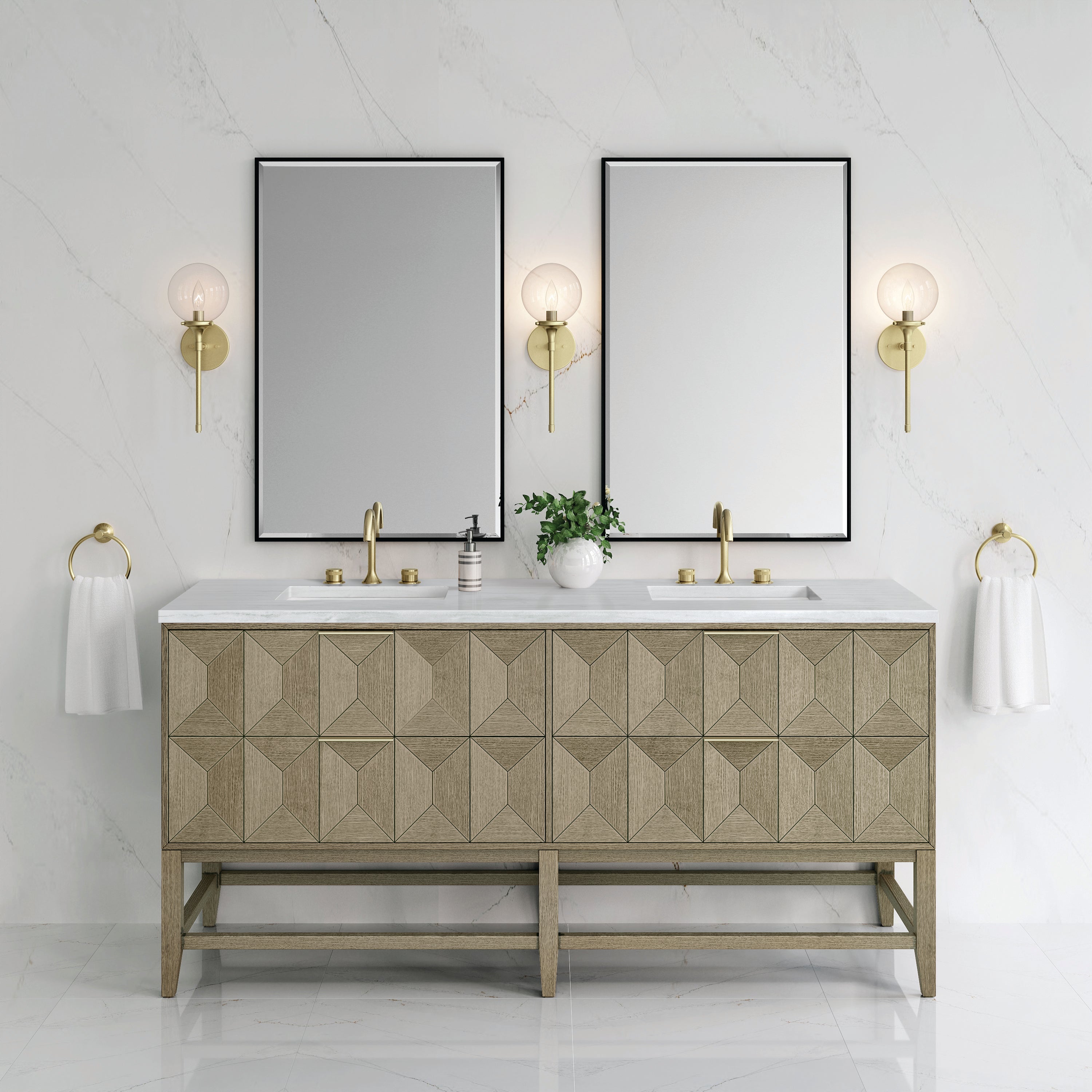 James Martin Emmeline 72" Double Vanity in Pebble Oak with 3cm Countertop