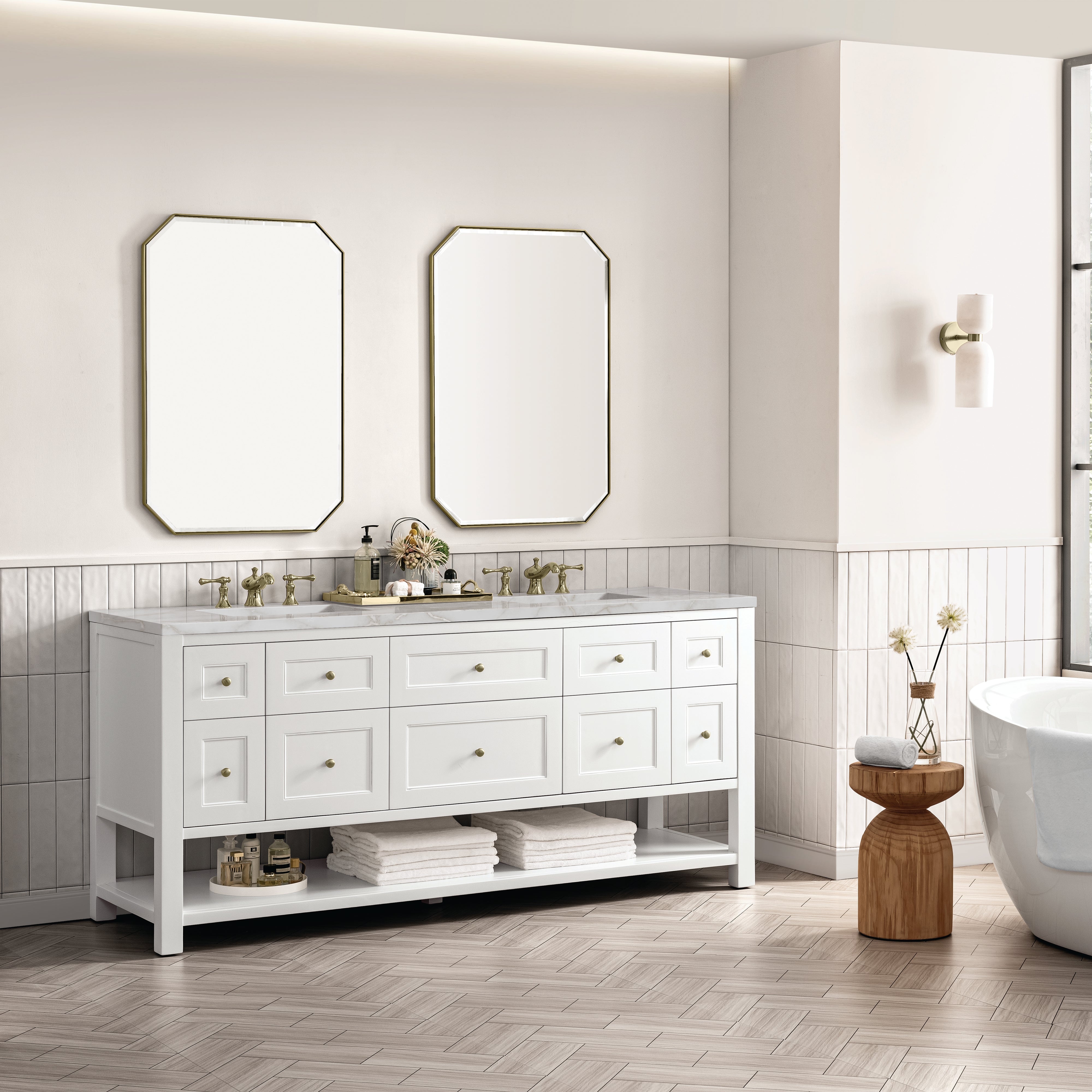 James Martin Breckenridge 72" Double Vanity in Bright White with 3cm Countertop