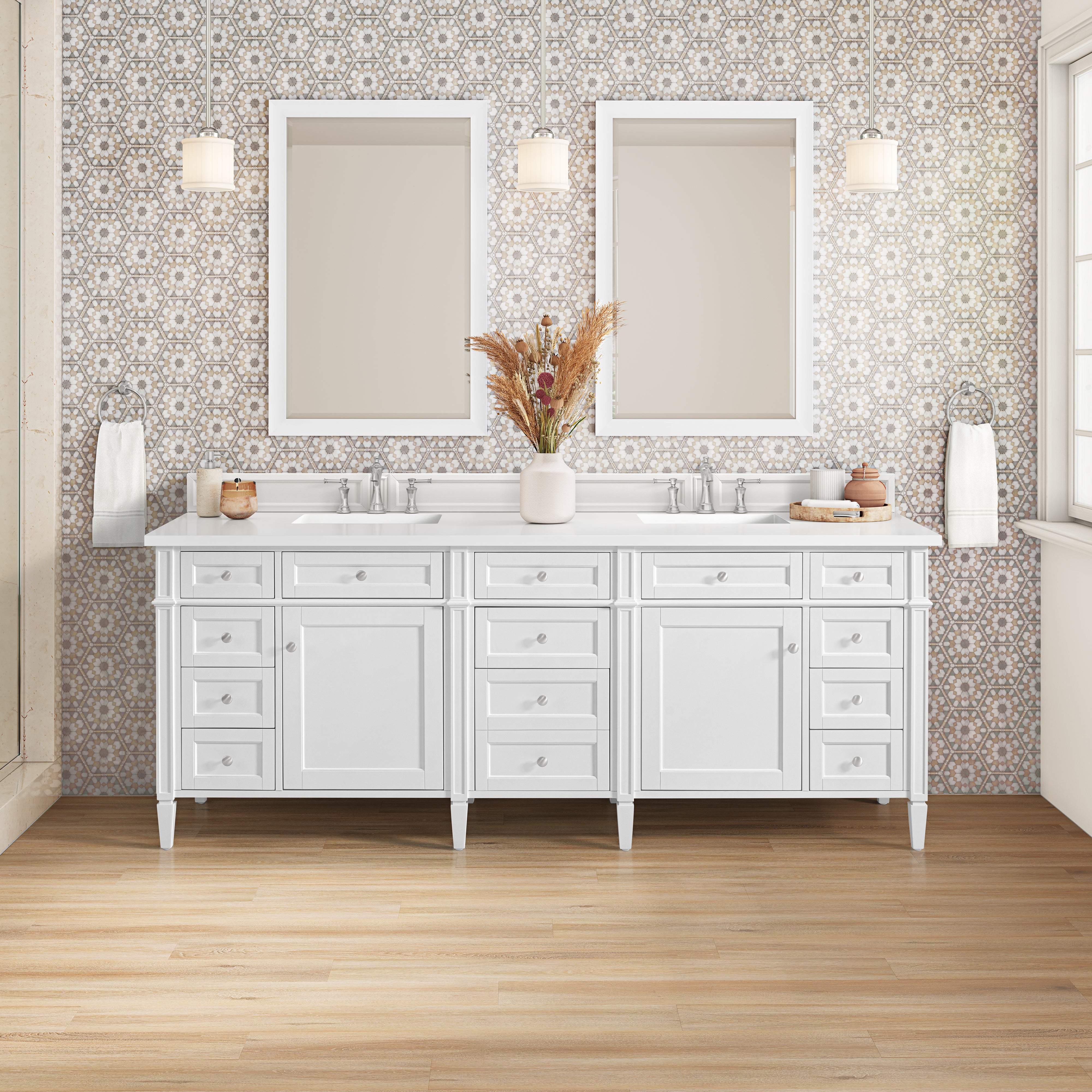 James Martin Brittany 84" Double Vanity in Bright White with 3cm Countertop