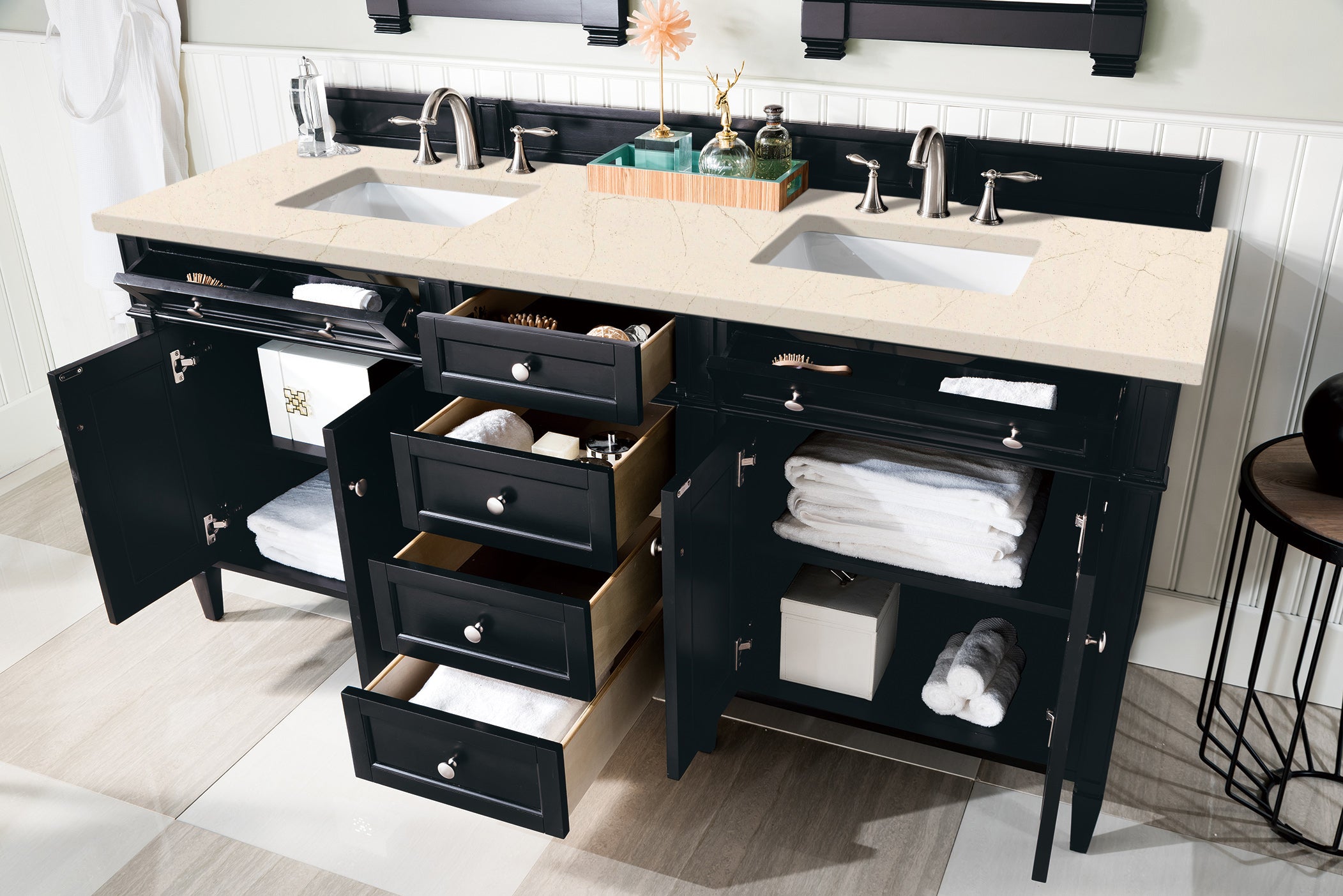 James Martin Brittany 72" Double Vanity in Black Onyx with 3cm Countertop