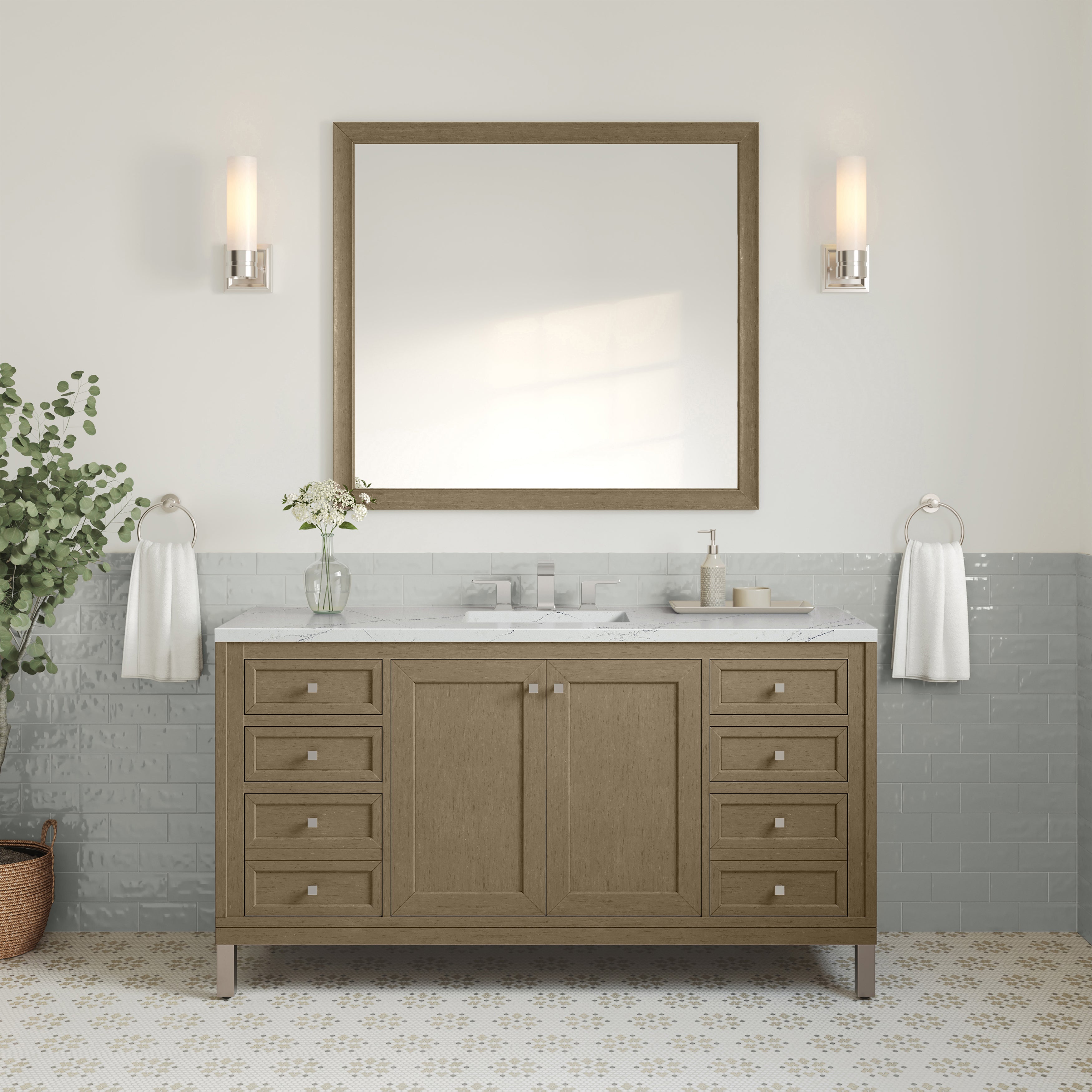 James Martin Chicago 60" Single Vanity in Walnut Whisper with 3cm Countertop and FreePower Wireless Charger