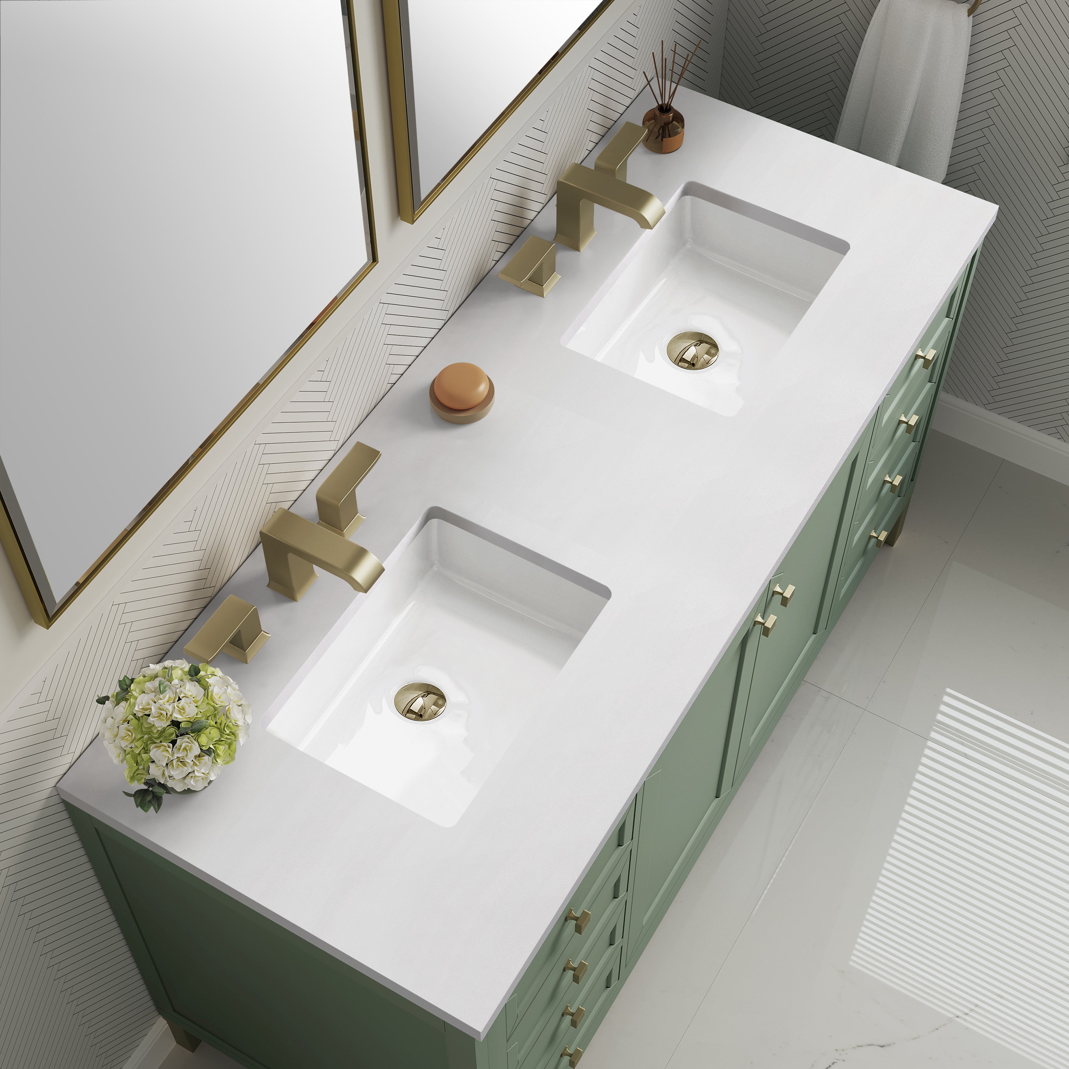 James Martin Chicago 60" Double Vanity in Smokey Celadon with 3cm Countertop