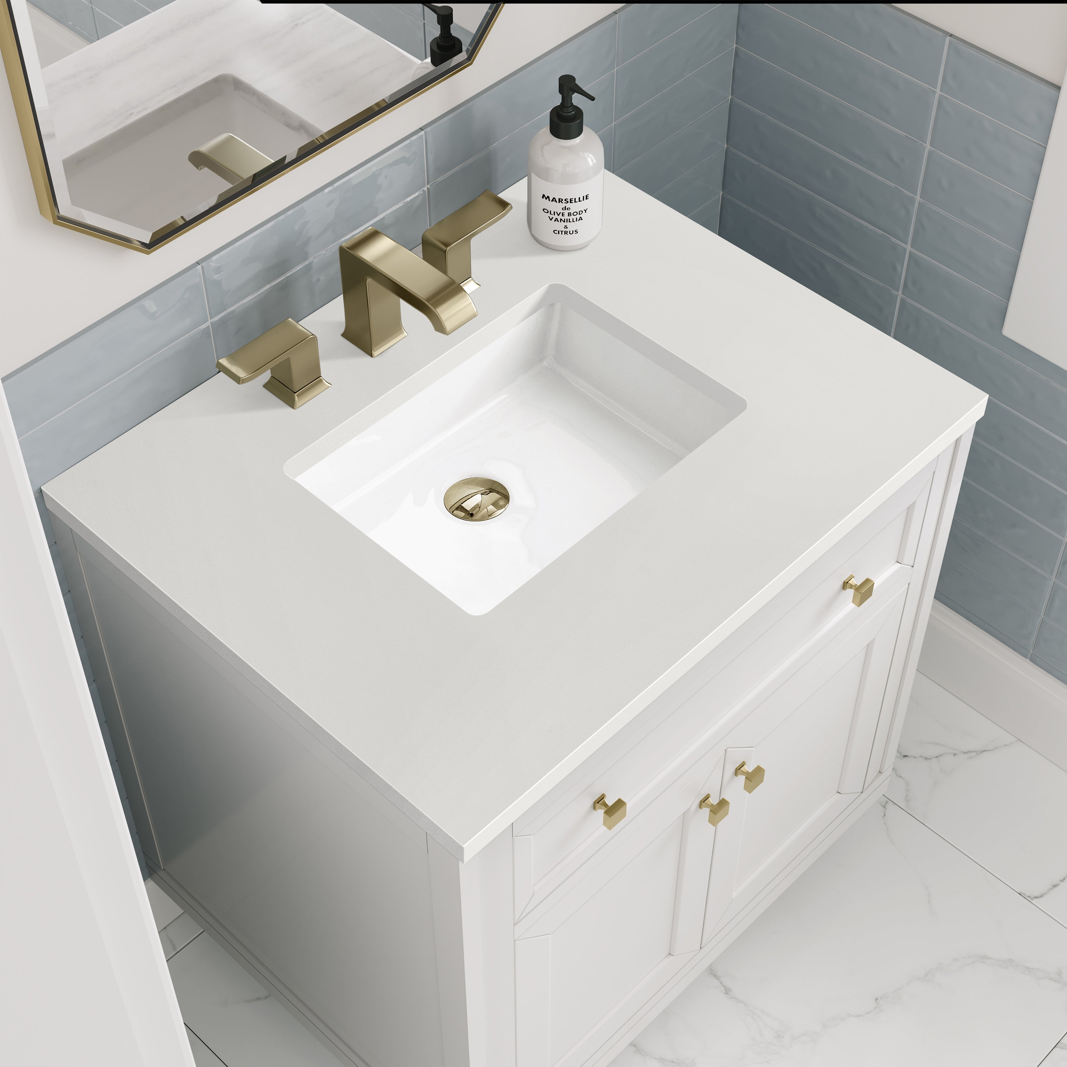 James Martin Chicago 30" Single Vanity in Glossy White with 3cm Countertop