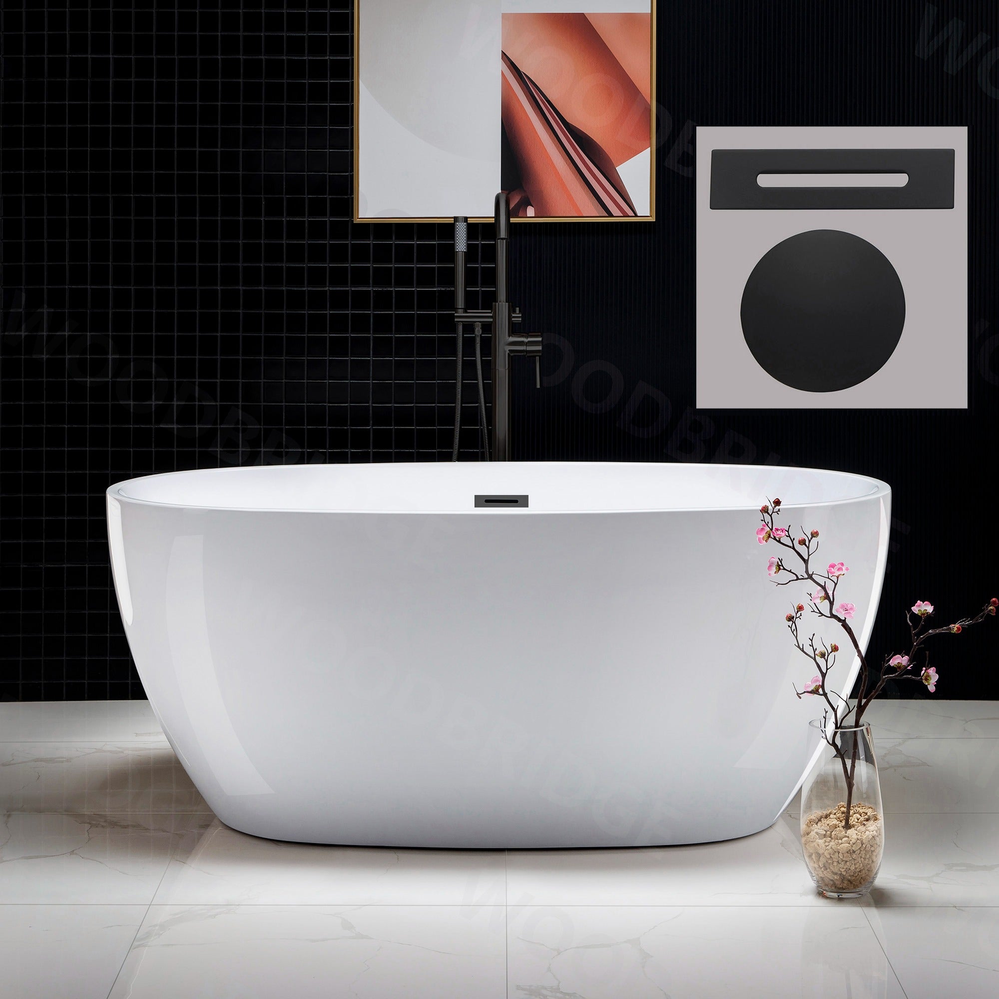 WOODBRIDGE 55" Acrylic Freestanding Bathtub Contemporary Soaking Tub with Drain & Overflow, B1418