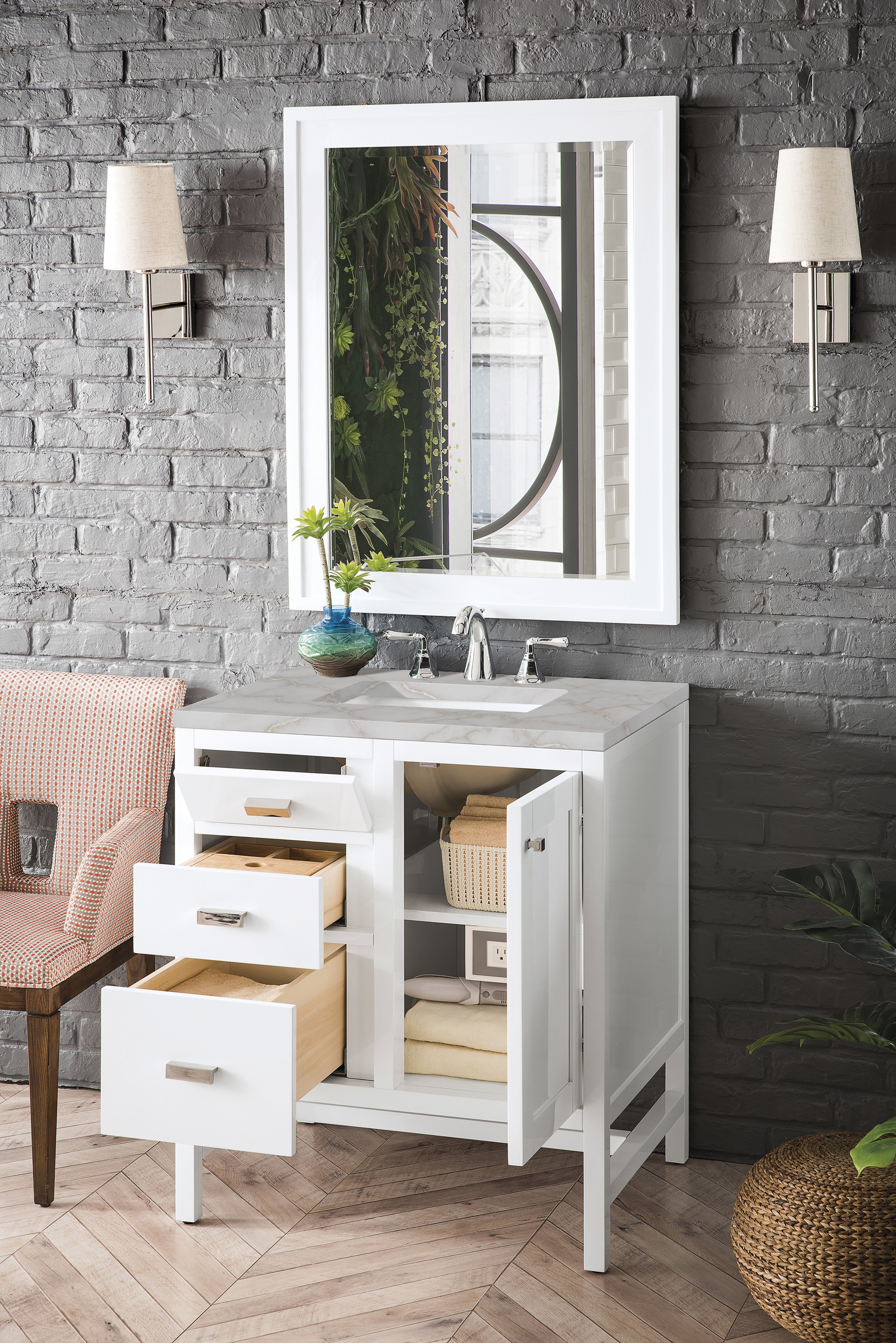 James Martin Addison 30" Single Vanity in Glossy White with 3cm Countertop