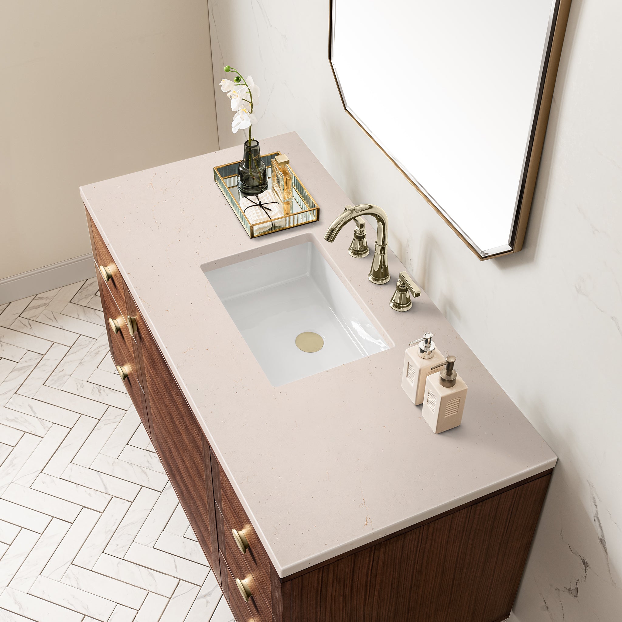 James Martin Amberly 48" Single Vanity in Mid-Century Walnut with 3cm Countertop