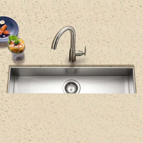 Houzer Contempo Trough 32" Stainless Steel Undermount Single Bowl Bar Sink with Strainer & Grid