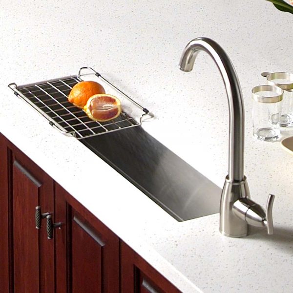 Houzer Contempo Trough 32" Stainless Steel Undermount Single Bowl Bar Sink with Strainer & Grid