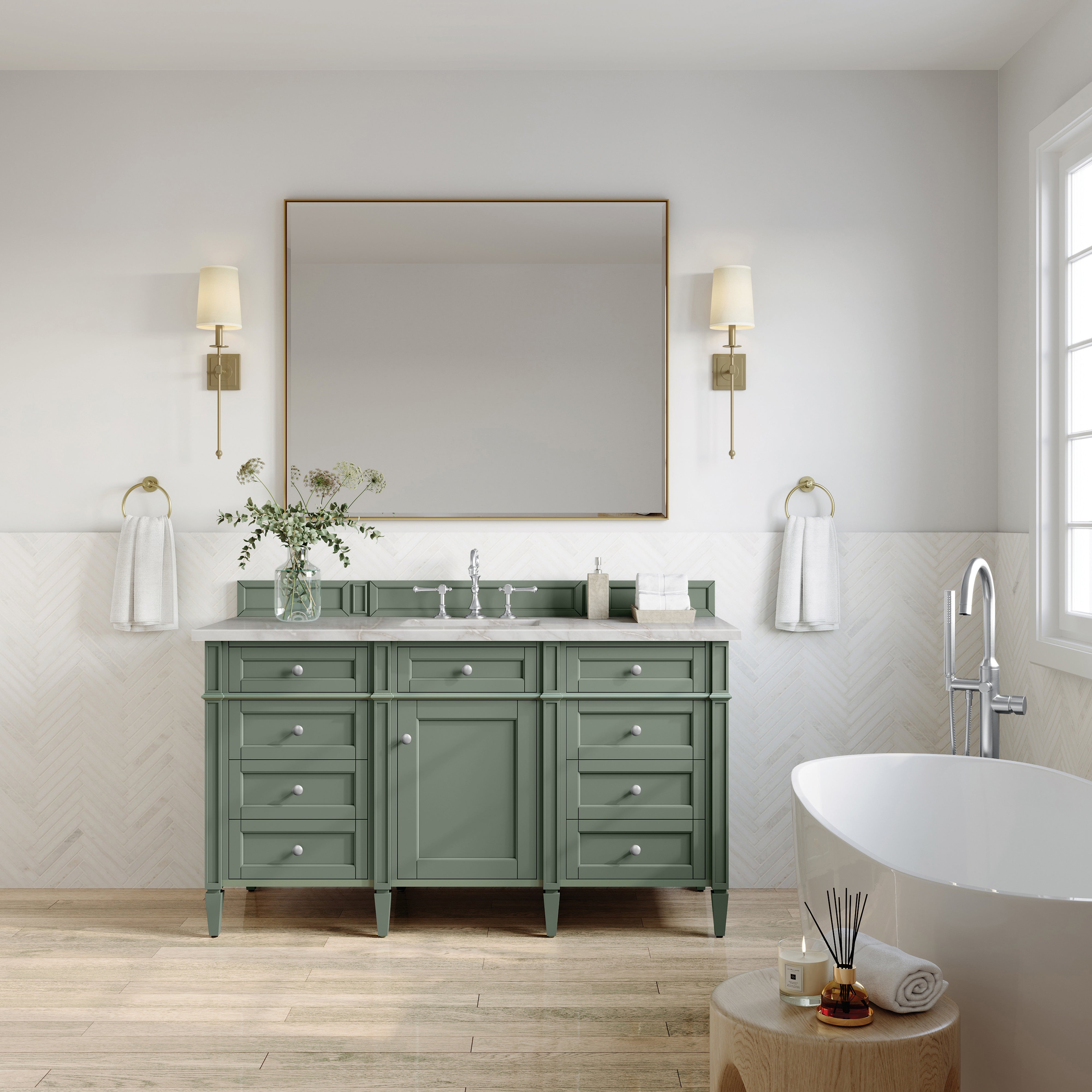 James Martin Brittany 60" Single Vanity in Smokey Celadon with 3cm Countertop