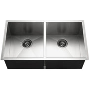 Houzer Contempo 33" Stainless Steel Undermount 50/50 Double Bowl Kitchen Sink with Strainer & Grid