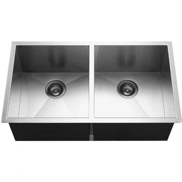 Houzer Contempo 33" Stainless Steel Undermount 50/50 Double Bowl Kitchen Sink with Strainer & Grid