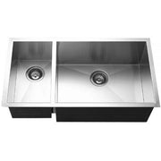 Houzer Contempo 33" Stainless Steel Undermount 70/30 Double Left Prep Bowl Kitchen Sink with Strainer & Grids