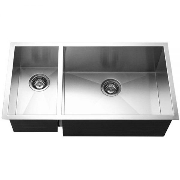 Houzer Contempo 33" Stainless Steel Undermount 70/30 Double Left Prep Bowl Kitchen Sink with Strainer & Grids