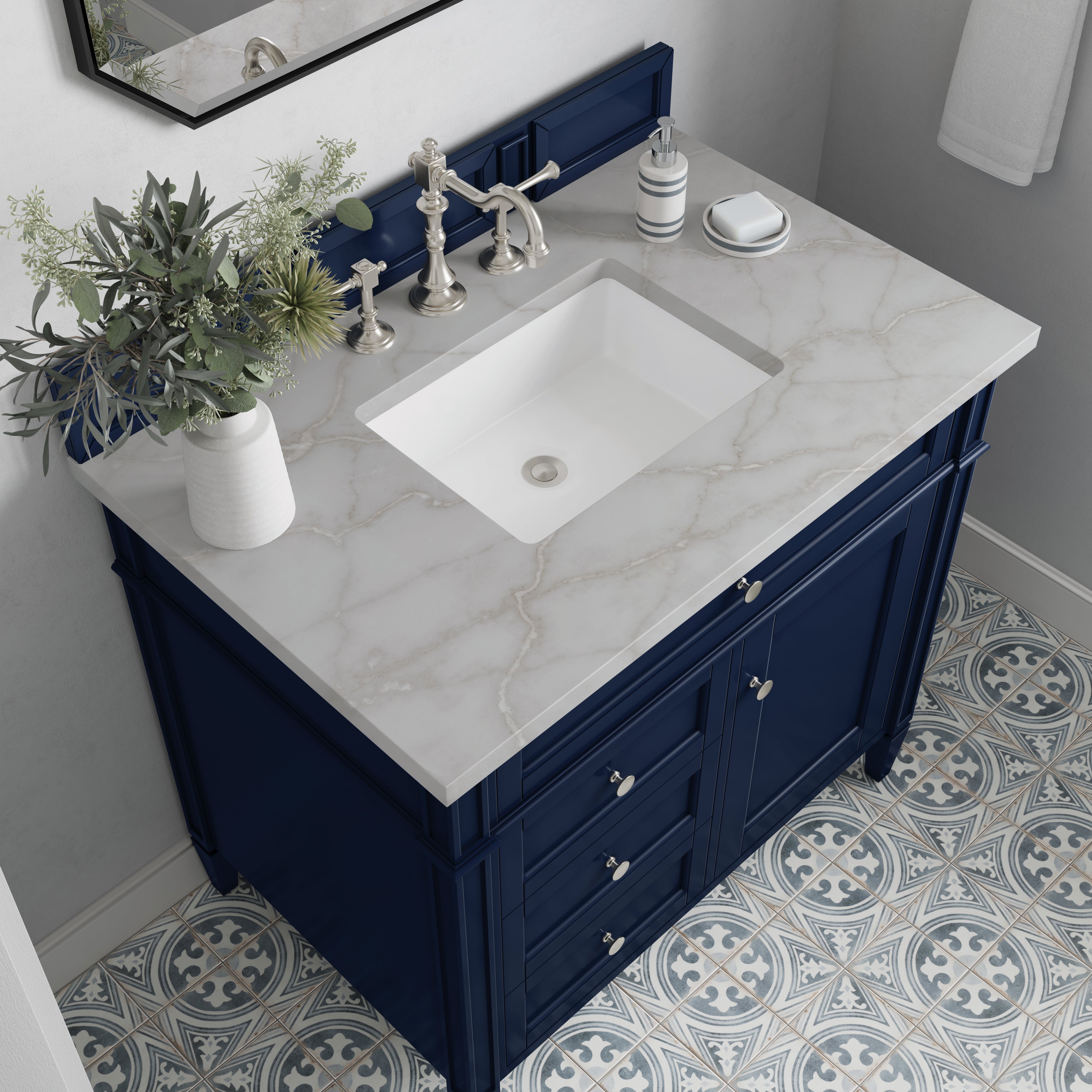 James Martin Brittany 36" Single Vanity in Victory Bleu with 3cm Countertop