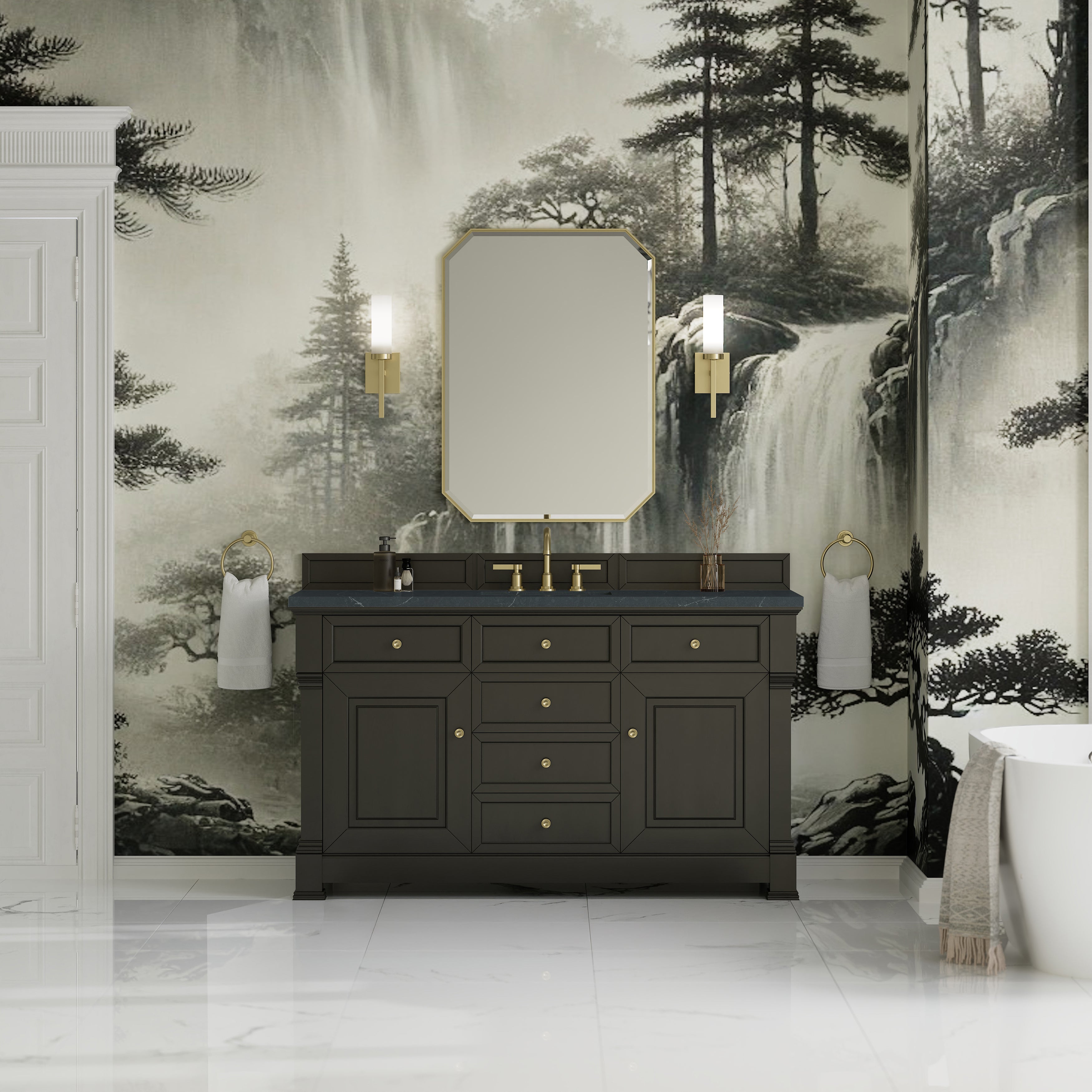 James Martin Brookfield 60" Single Vanity in Black Onyx with 3cm Countertop