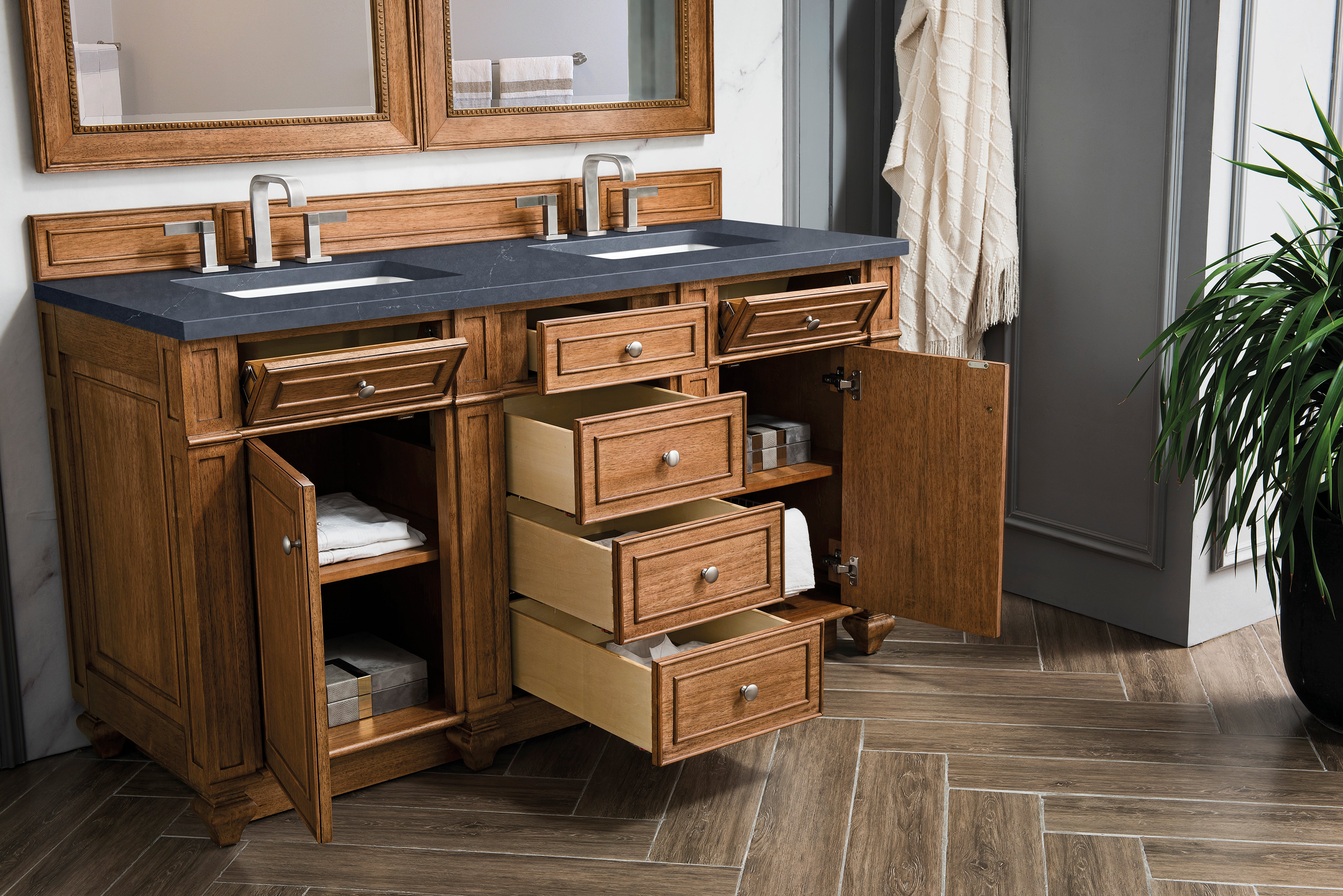 James Martin Bristol 60" Double Vanity in Saddle Brown with 3cm Countertop