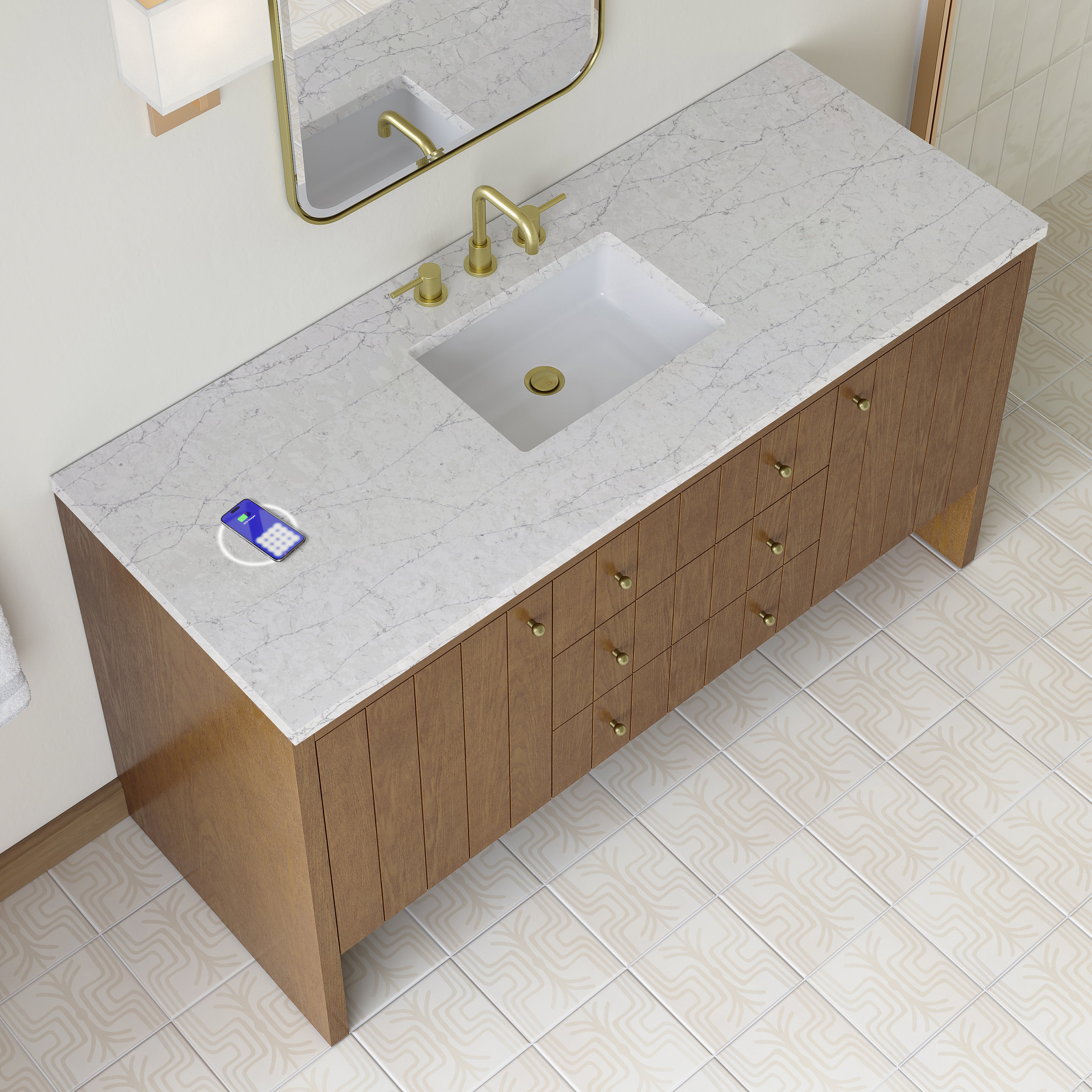 James Martin Hudson 60" Single Vanity in Honey Oak with 3cm Countertop and FreePower Wireless Charger
