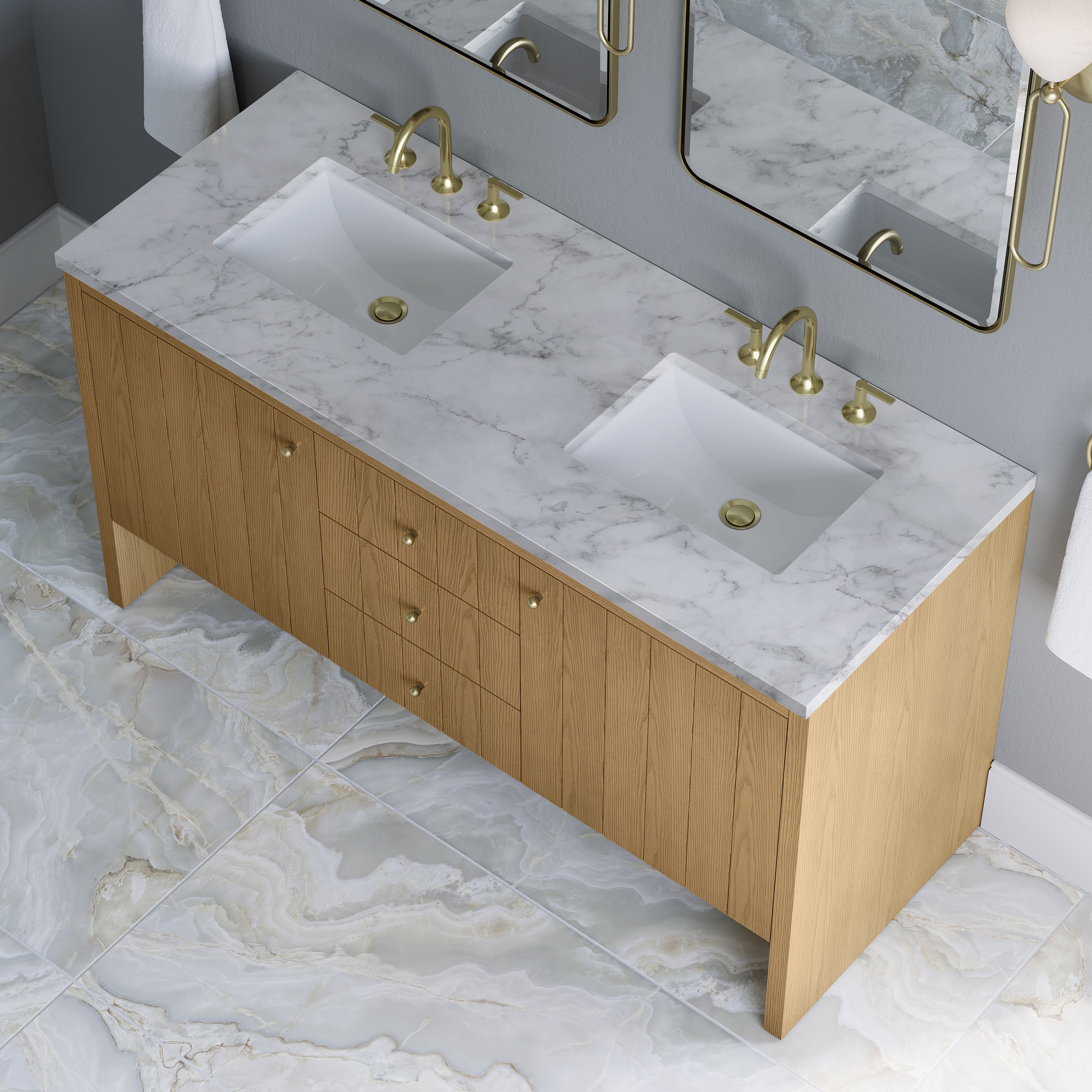 James Martin Hudson 60" Double Vanity in Light Natural Oak with 3cm Countertop