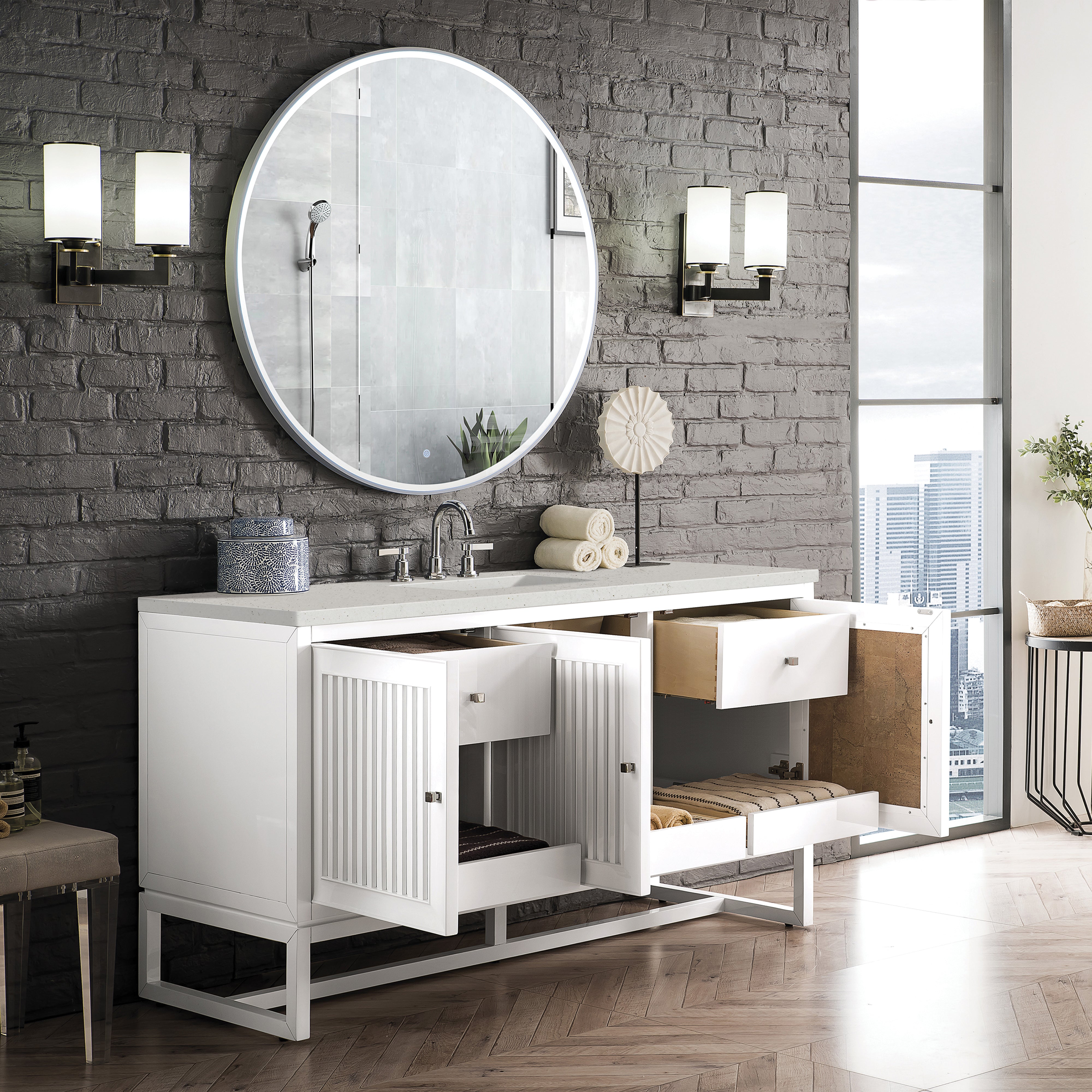 James Martin Athens 60" Single Vanity in Glossy White with 3cm Countertop