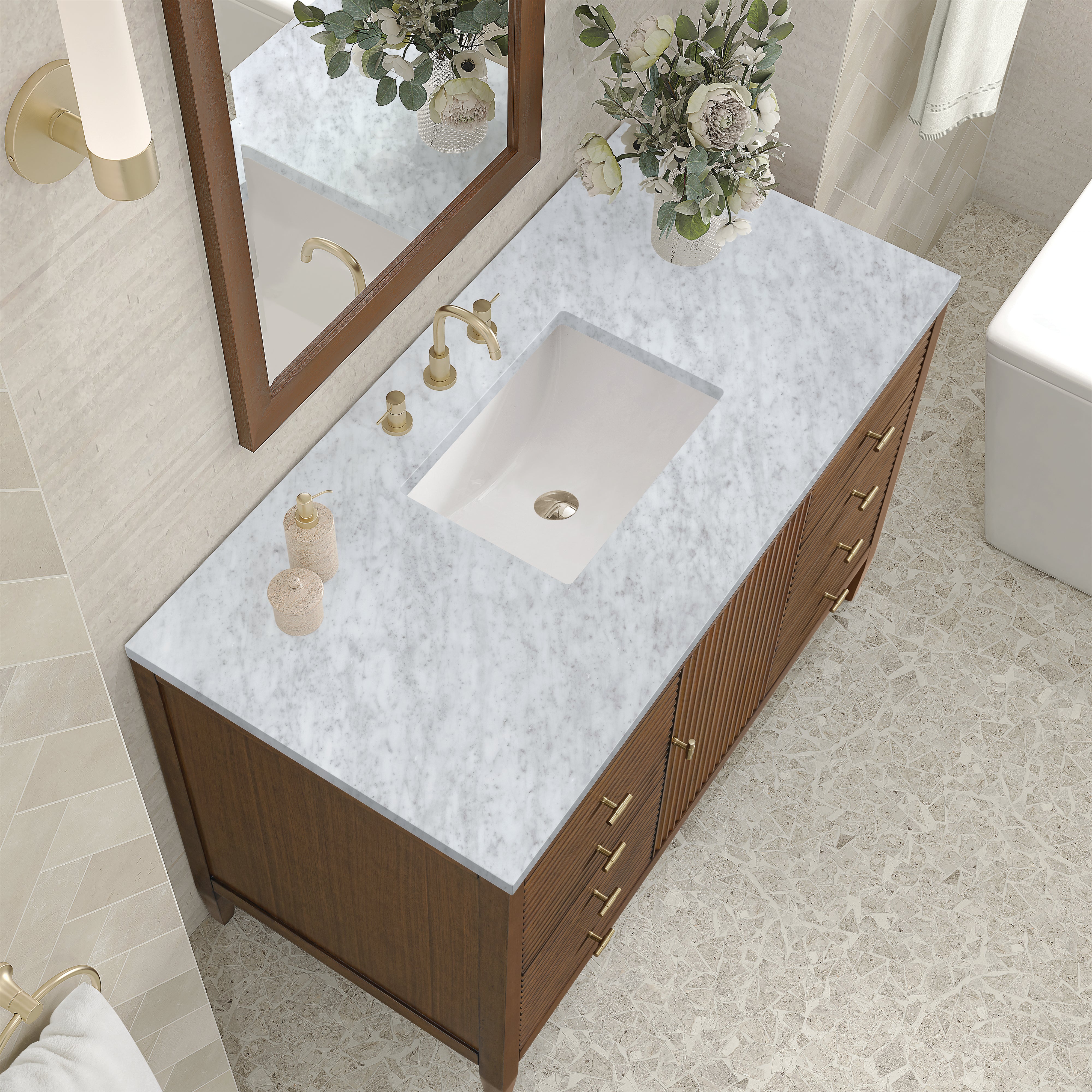 James Martin Myrrin 48" Single Vanity in Mid Century Walnut with 3cm Countertop