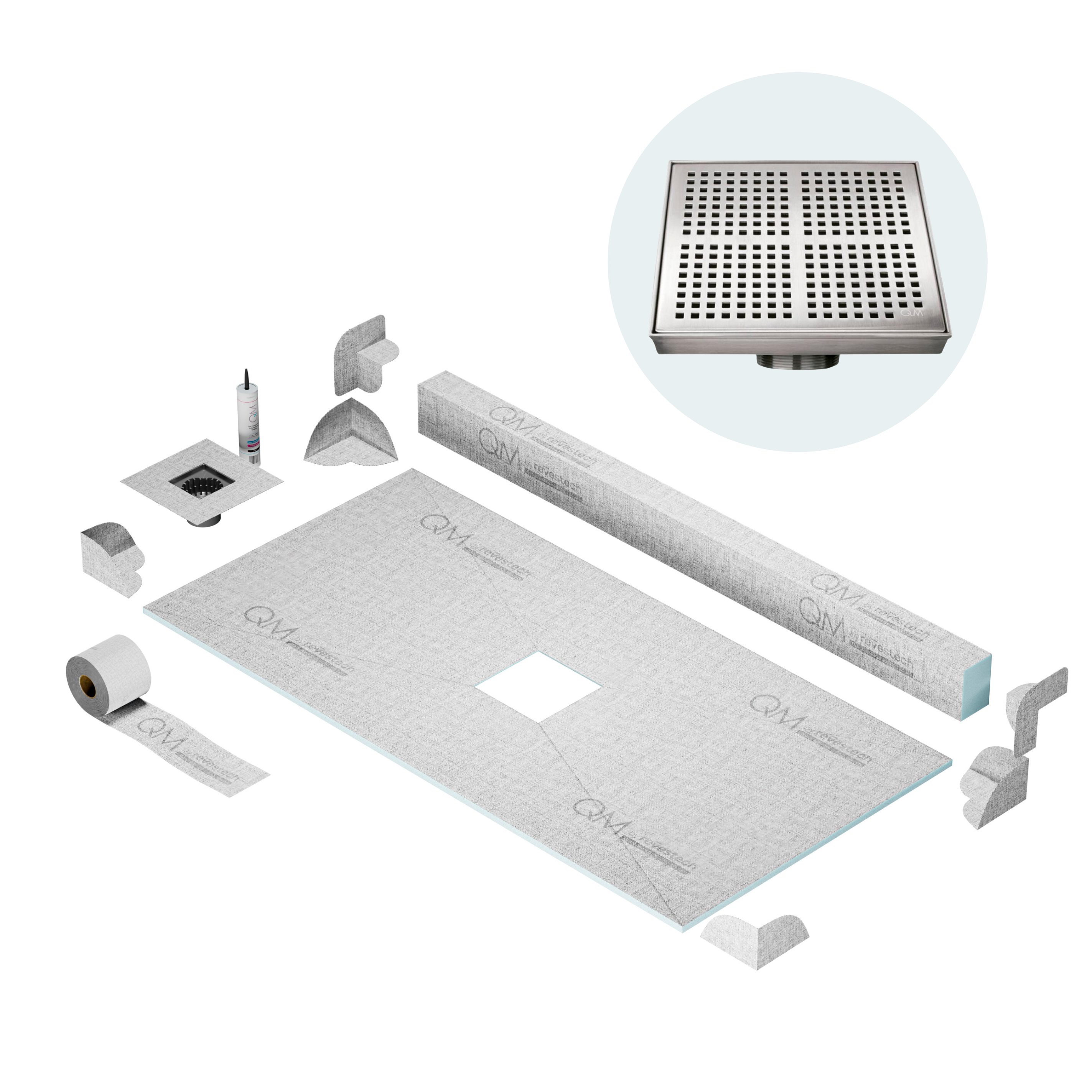 Curb Kai Shower Pan Kit Square drain