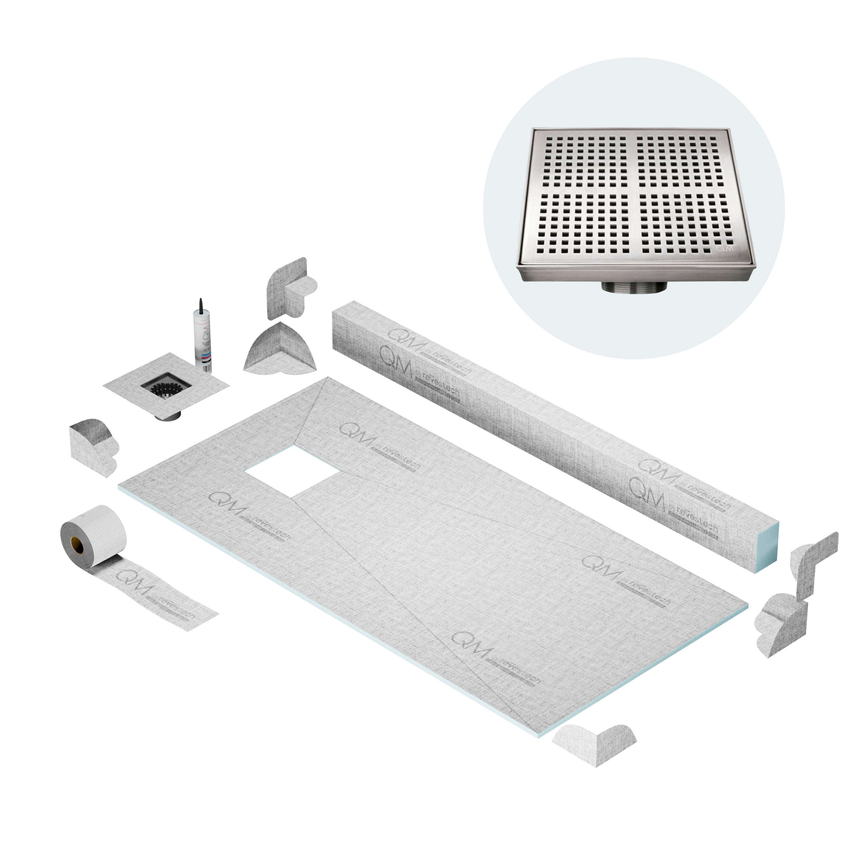 Curb Kai Shower Pan Kit Square drain