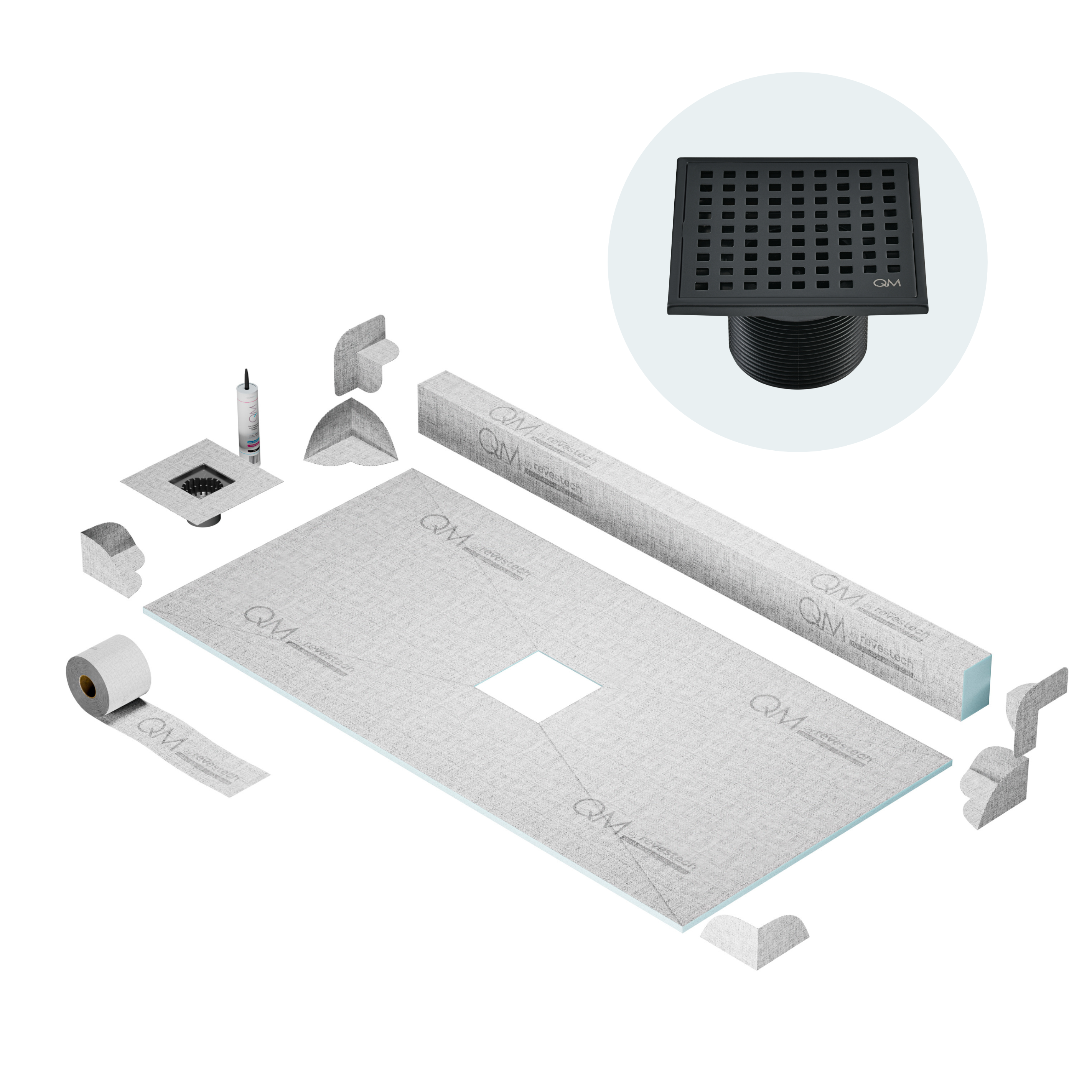 Curb Mira Shower Pan Kit Square drain
