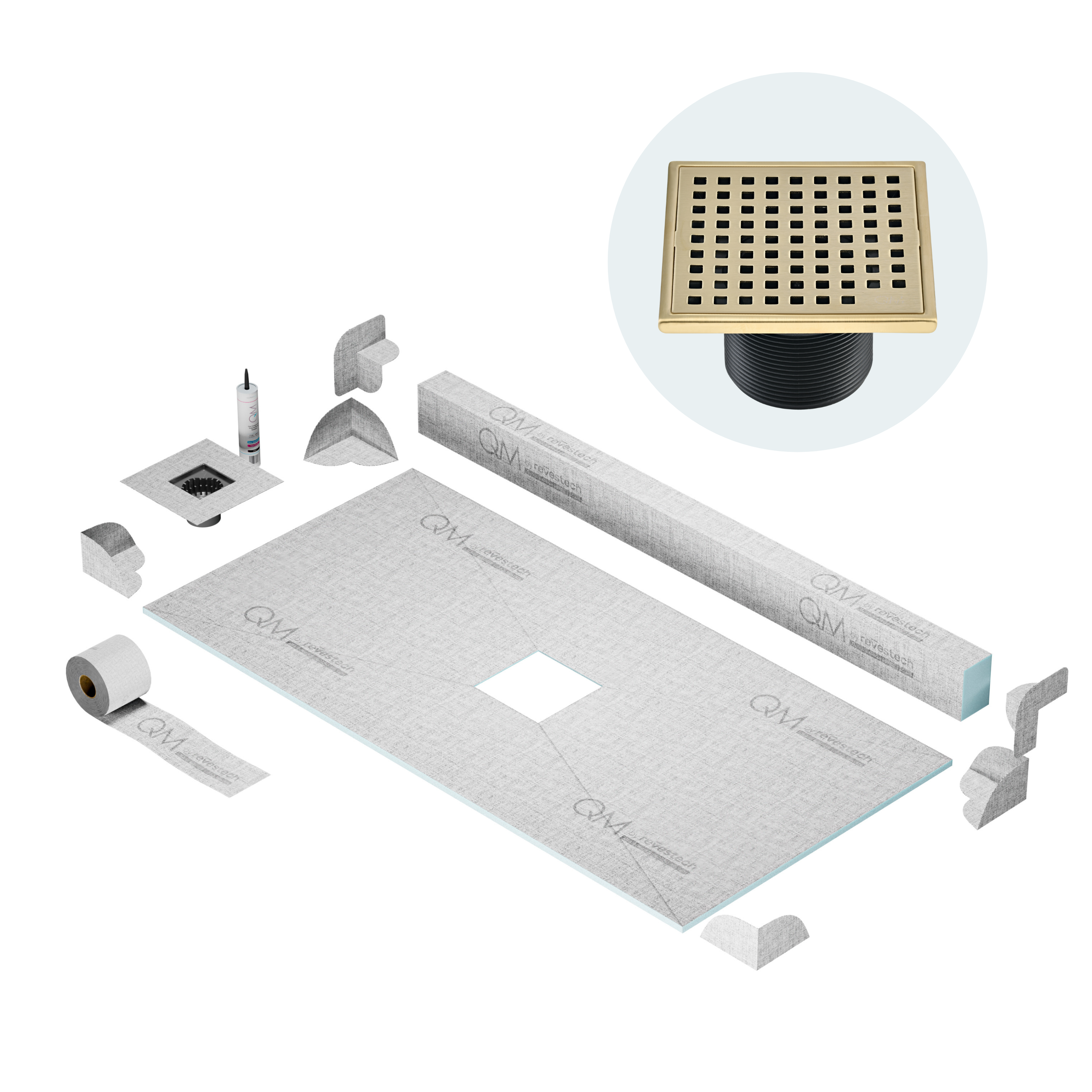 Curb Mira Shower Pan Kit Square drain