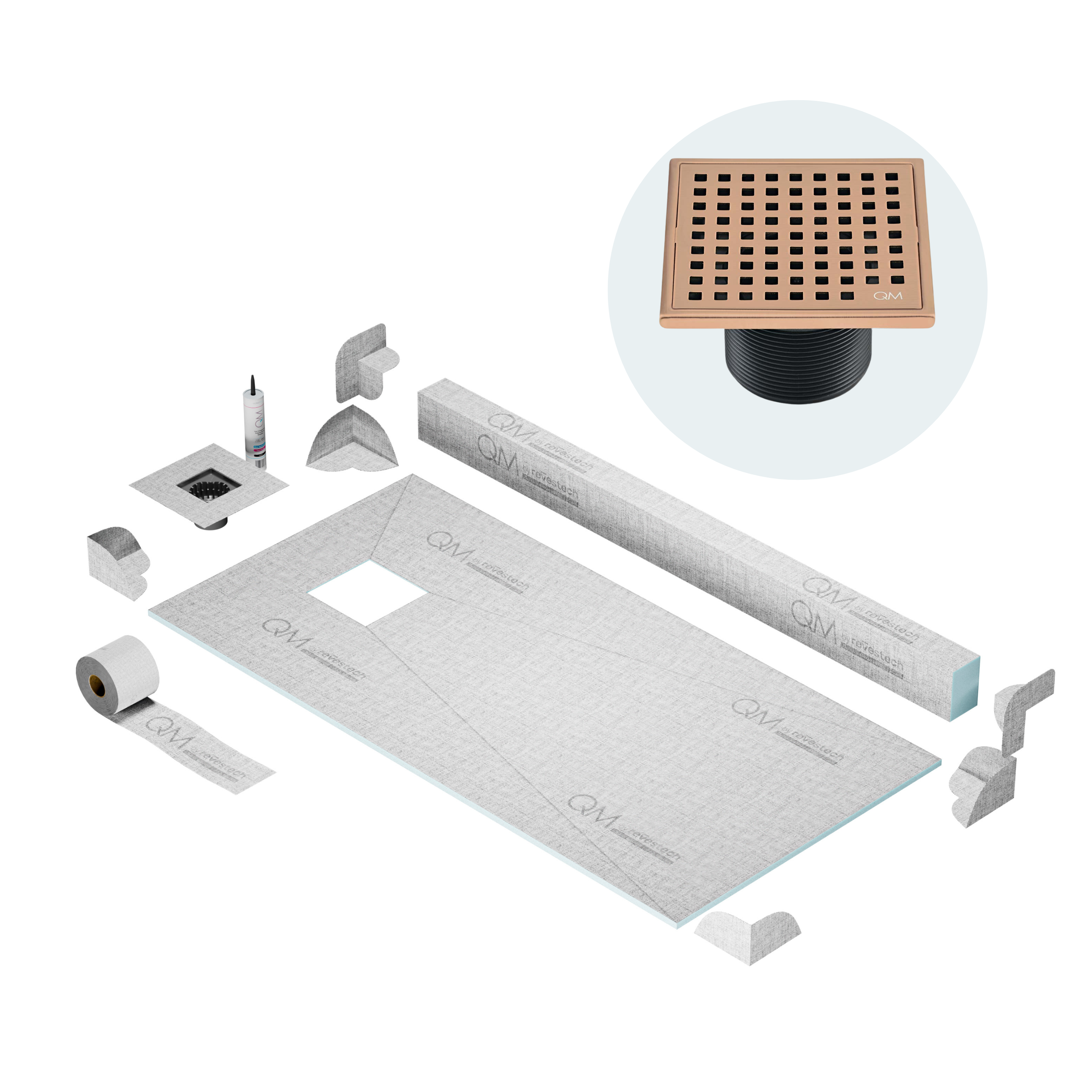 Curb Mira Shower Pan Kit Square drain