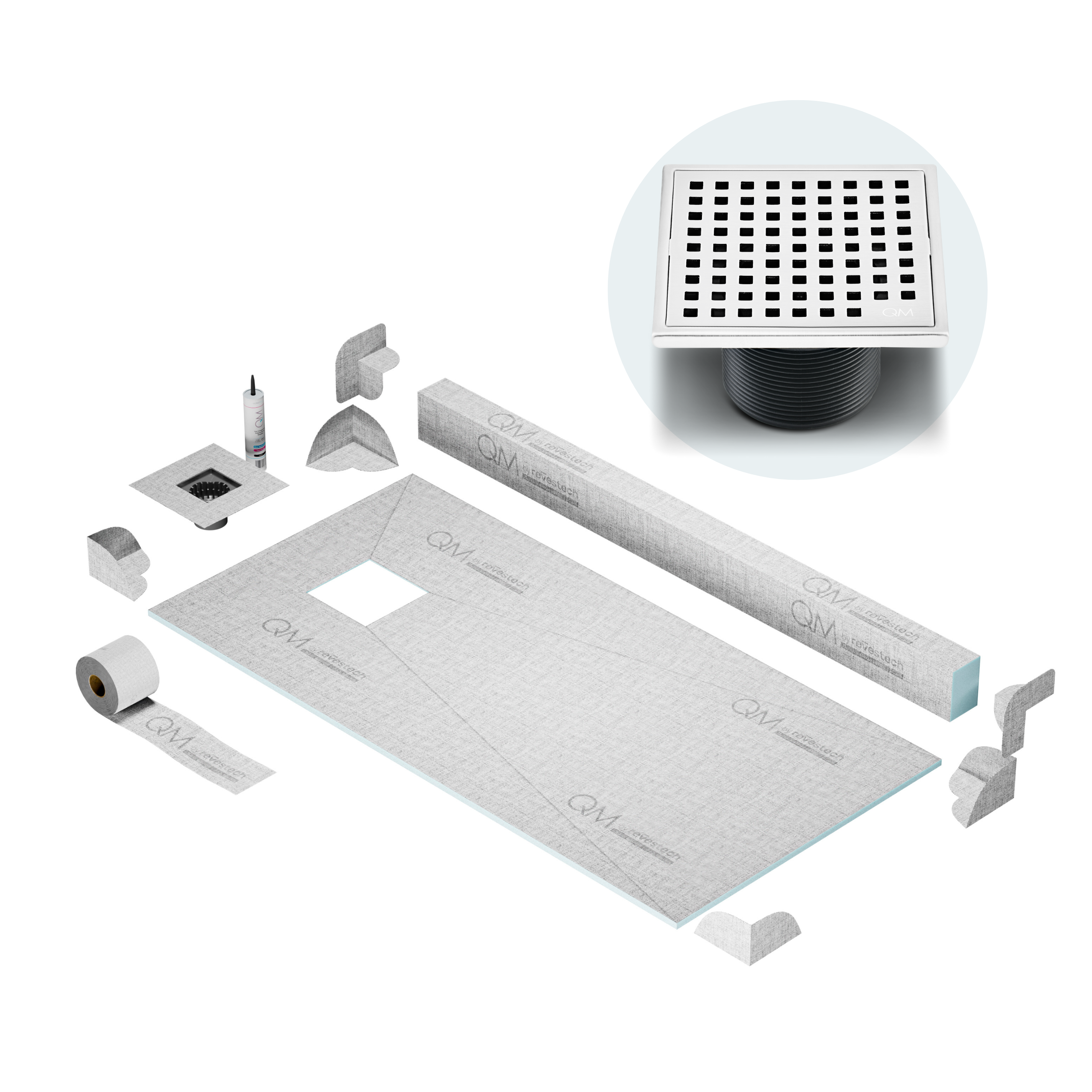 Curb Mira Shower Pan Kit Square drain