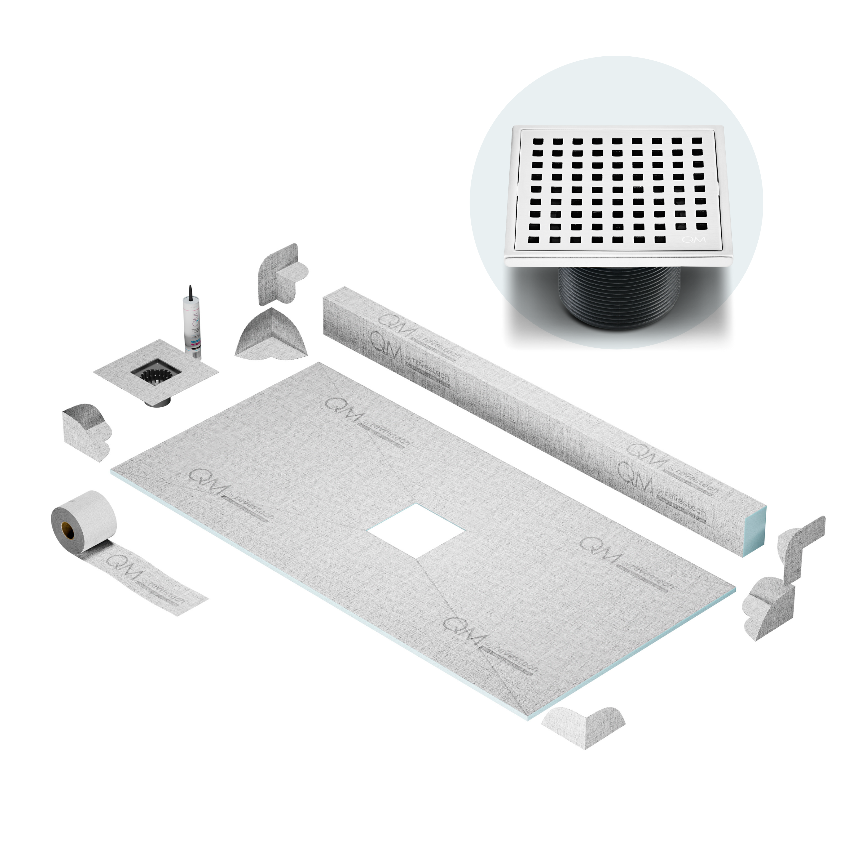 Curb Mira Shower Pan Kit Square drain
