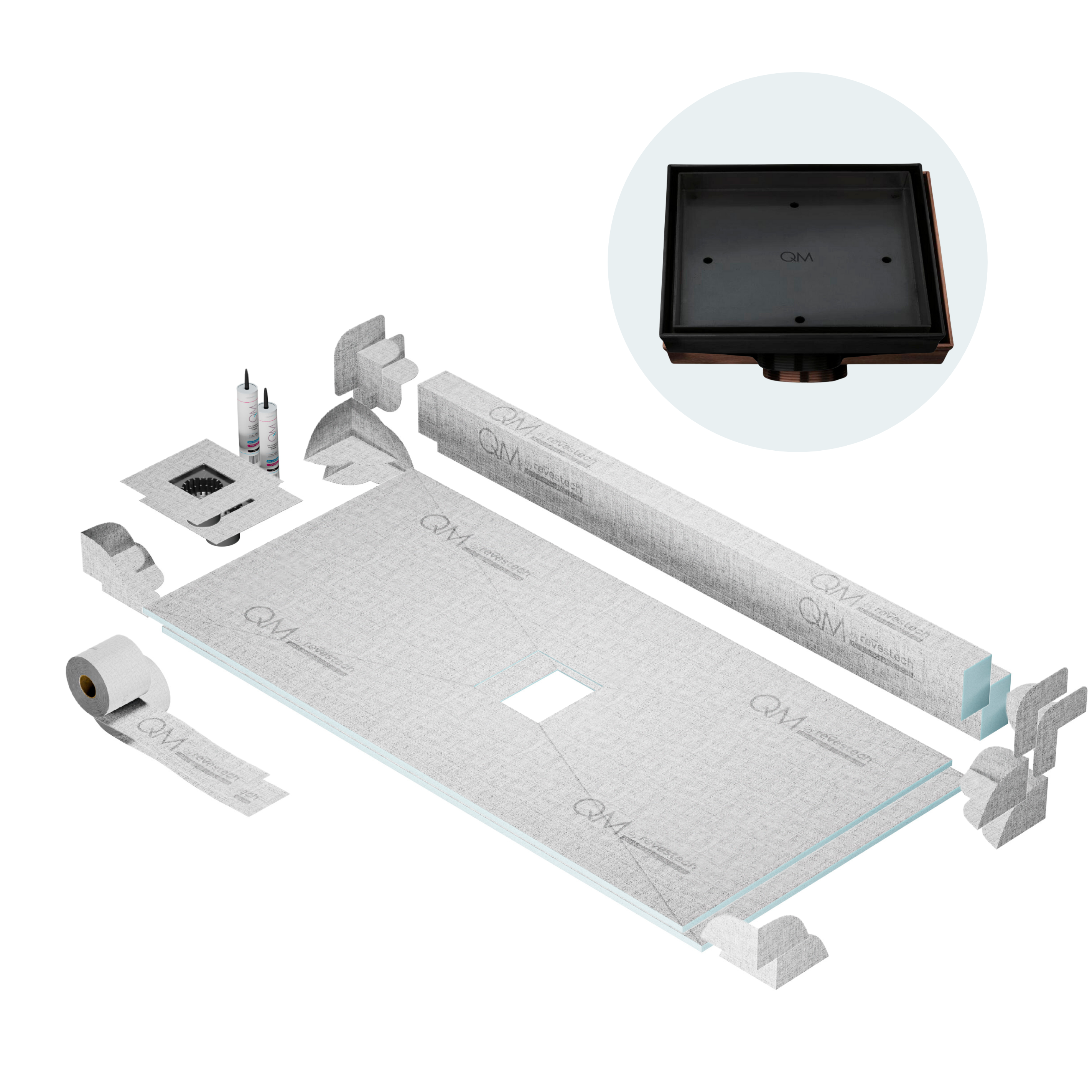 Curb Mist (Tile-In) Shower Pan Kit Square drain