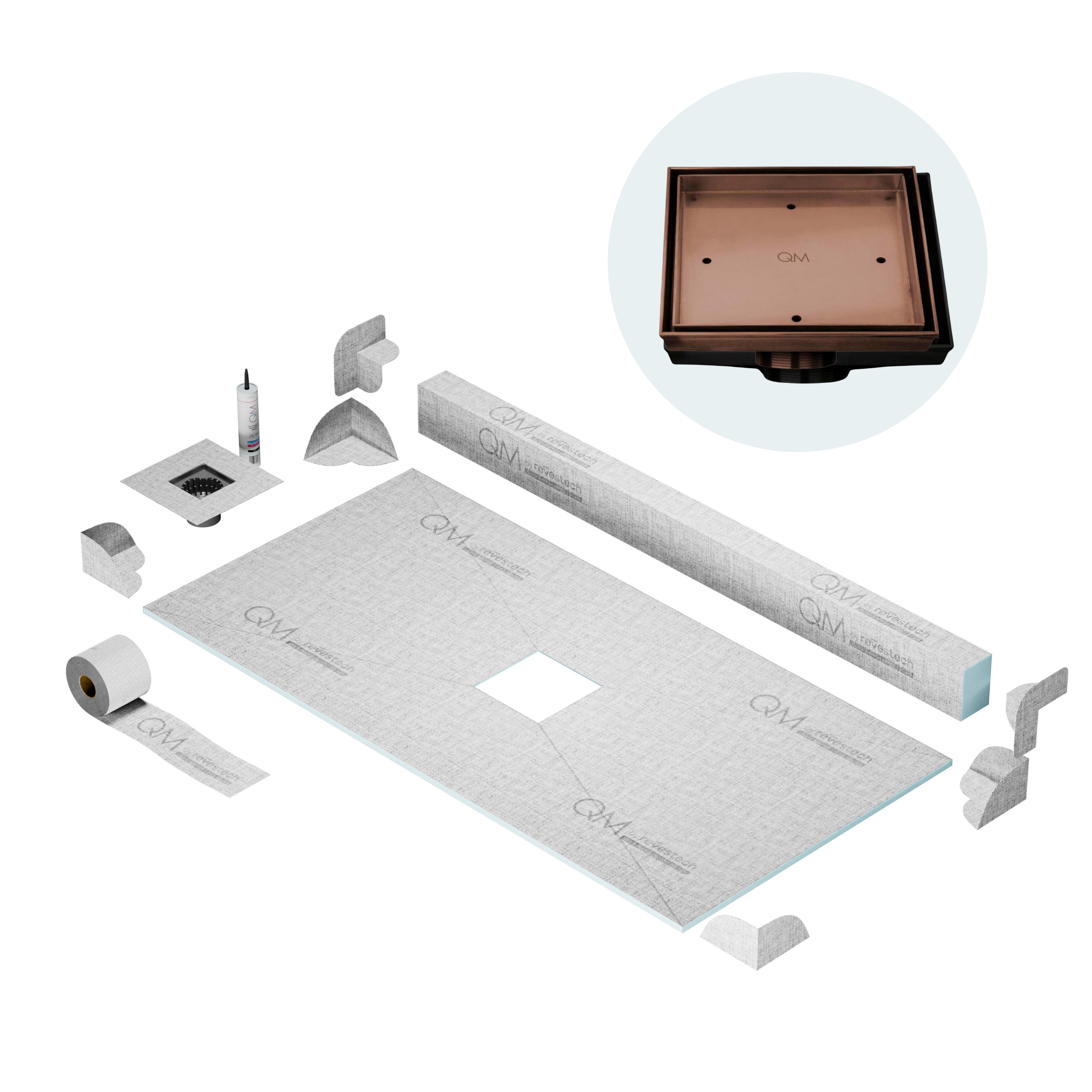 Curb Mist (Tile-In) Shower Pan Kit Square drain