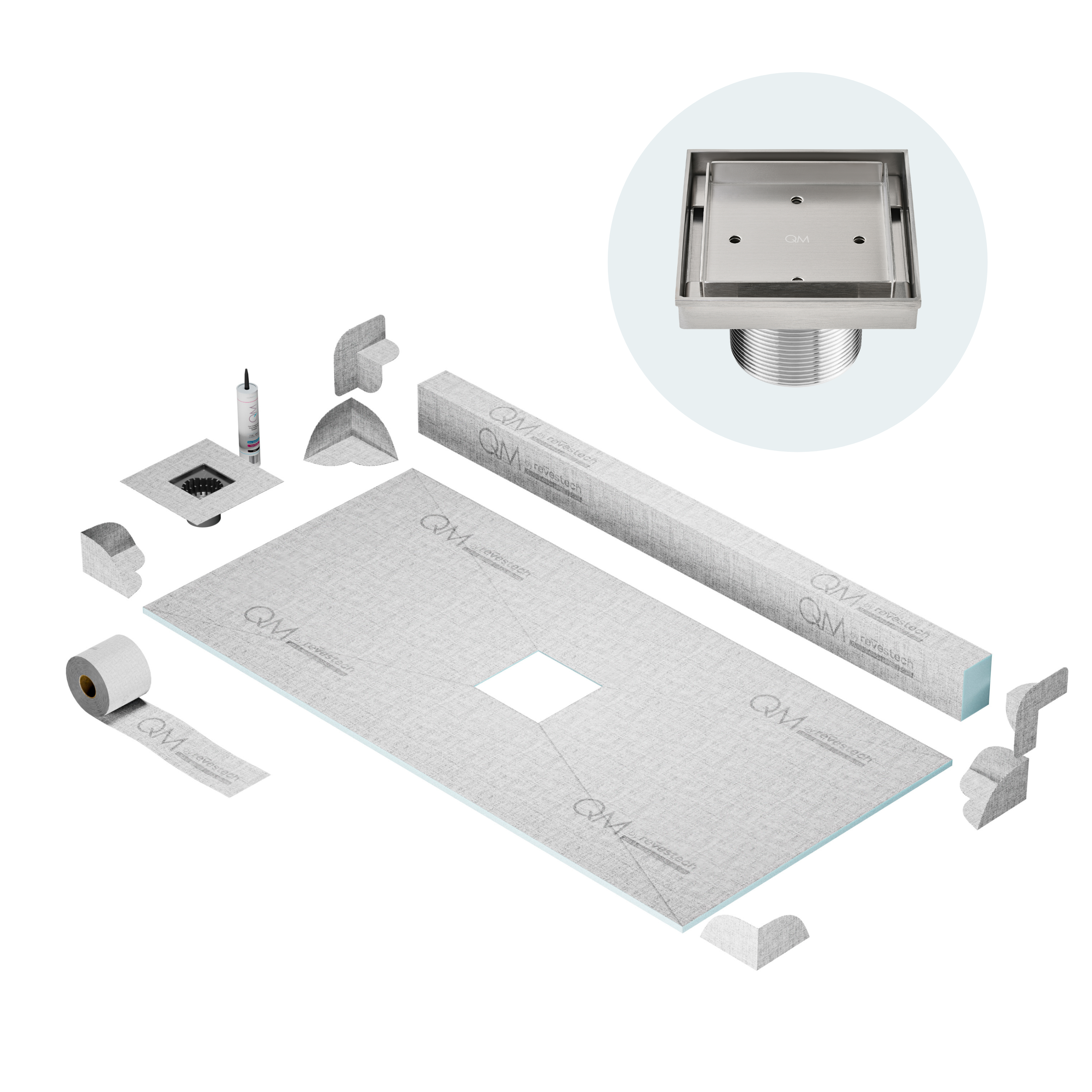 Curb Mist (Tile-In) Shower Pan Kit Square drain