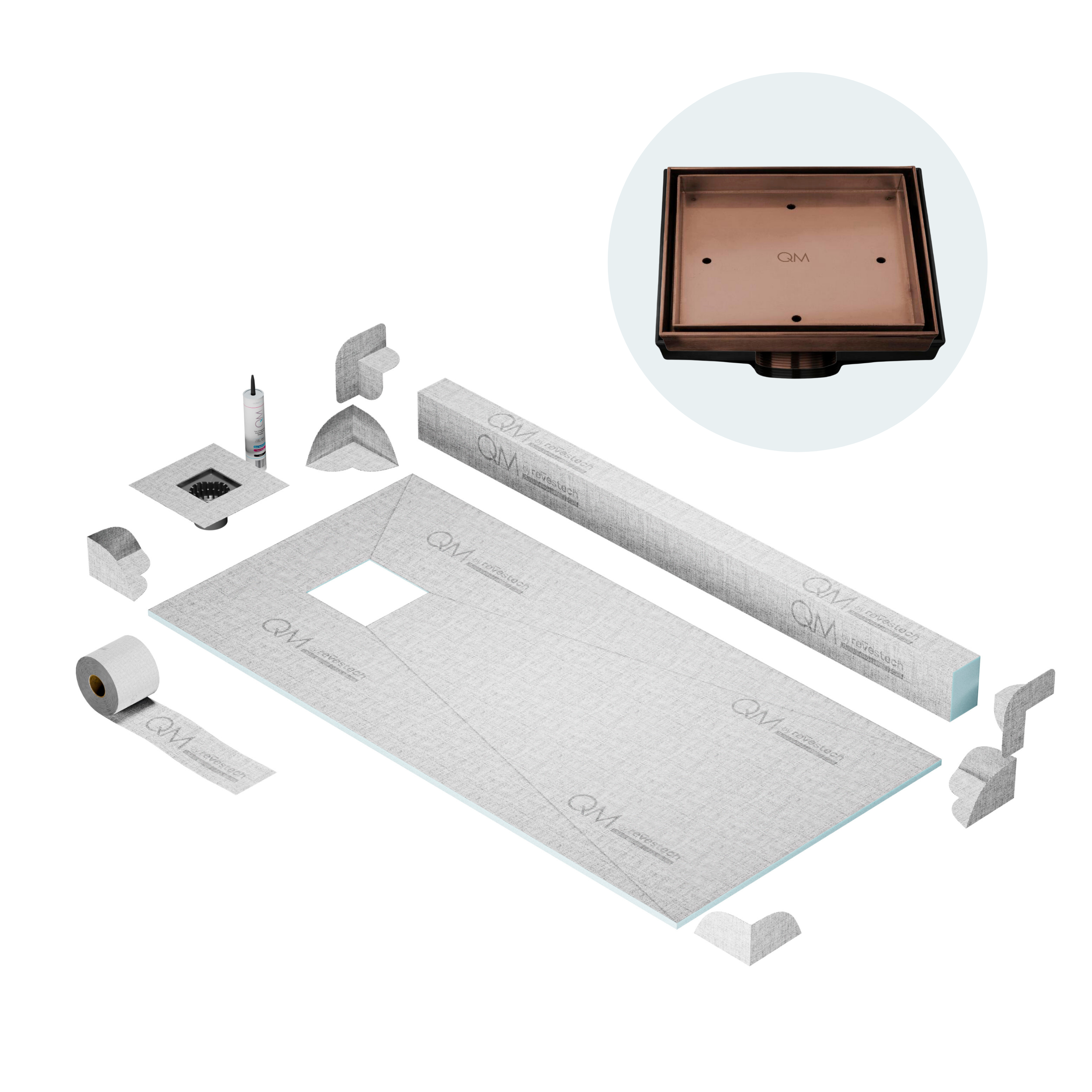 Curb Mist (Tile-In) Shower Pan Kit Square drain