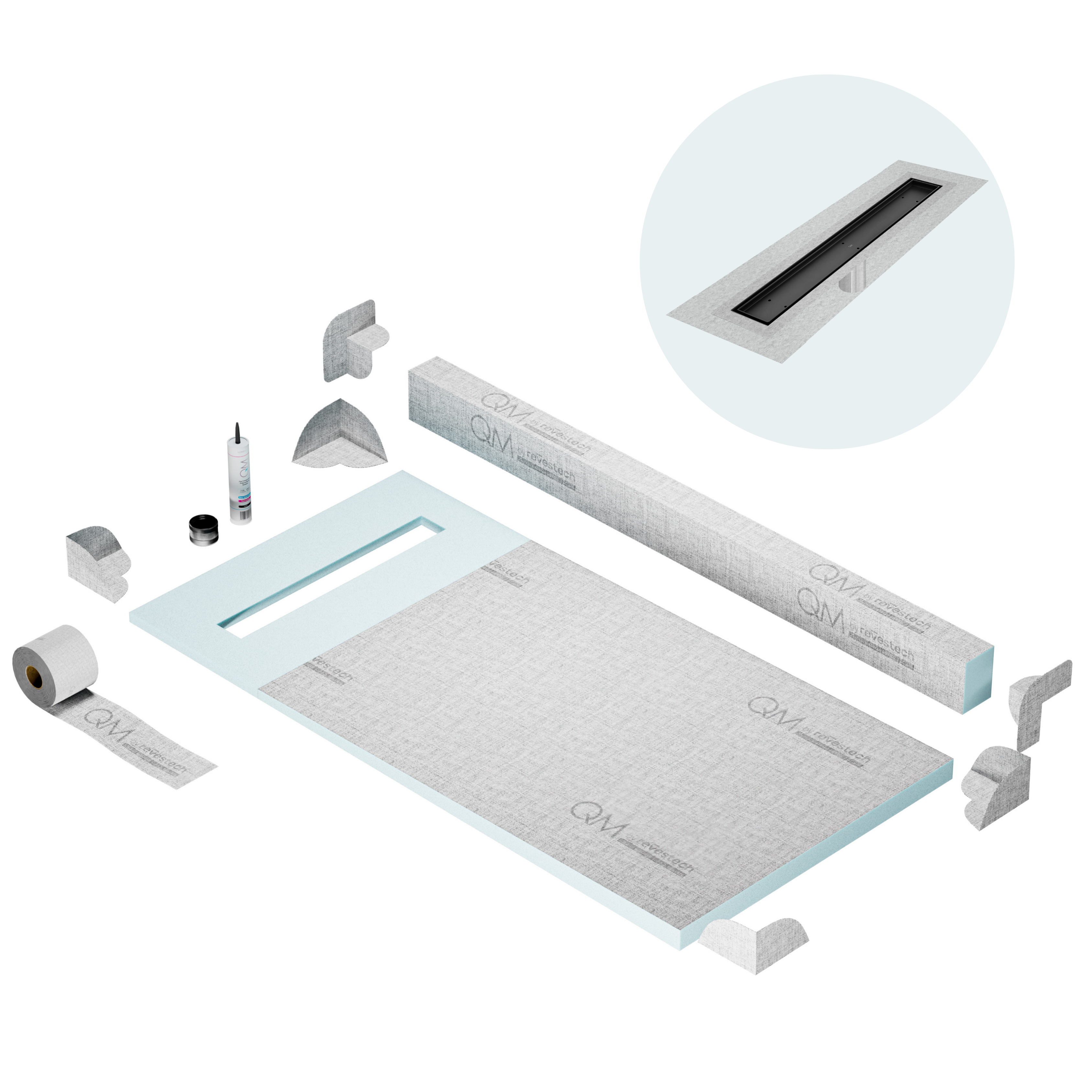 Curb Mist (Tile-In) Shower Pan Kit Linear Drain
