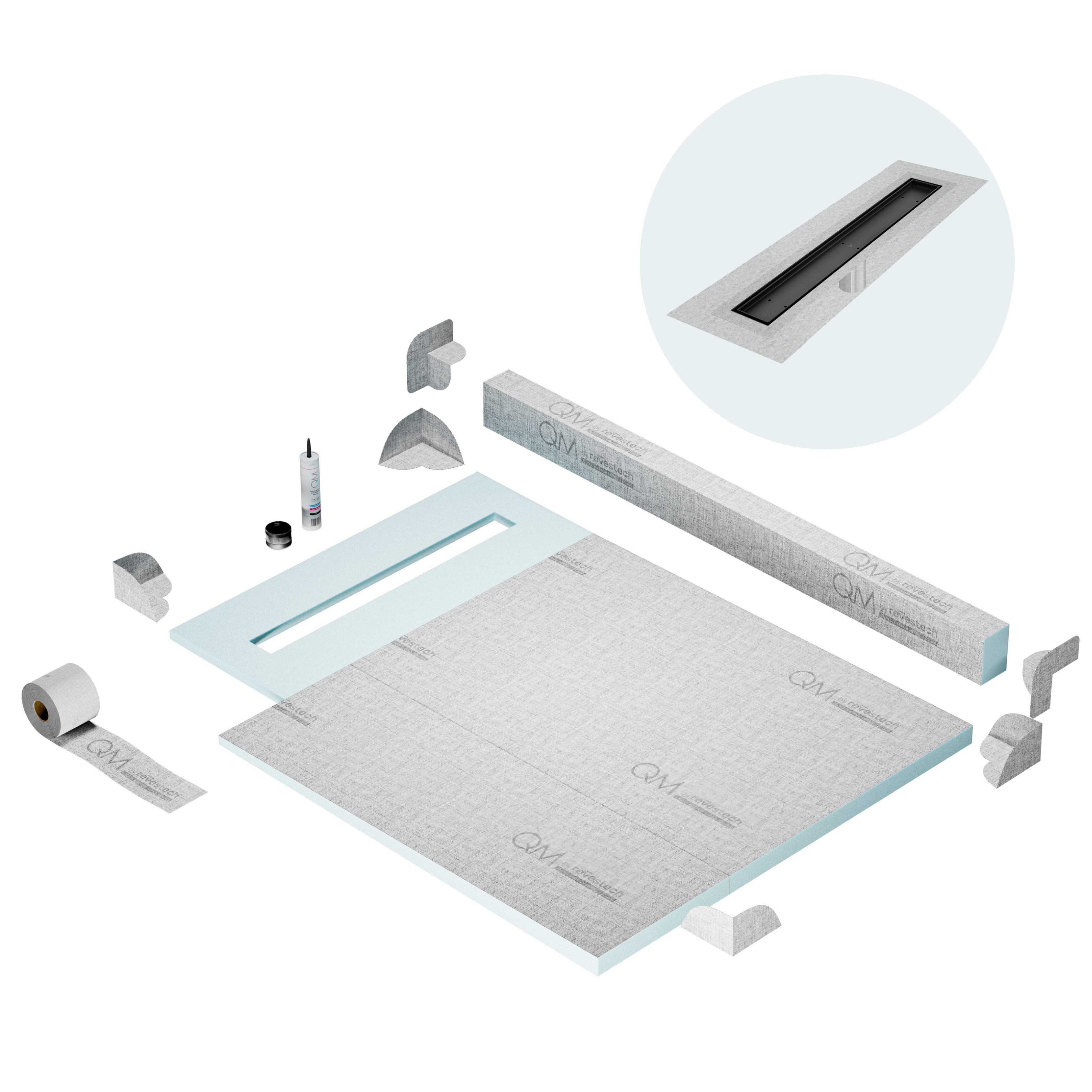 Curb Mist (Tile-In) Shower Pan Kit Linear Drain