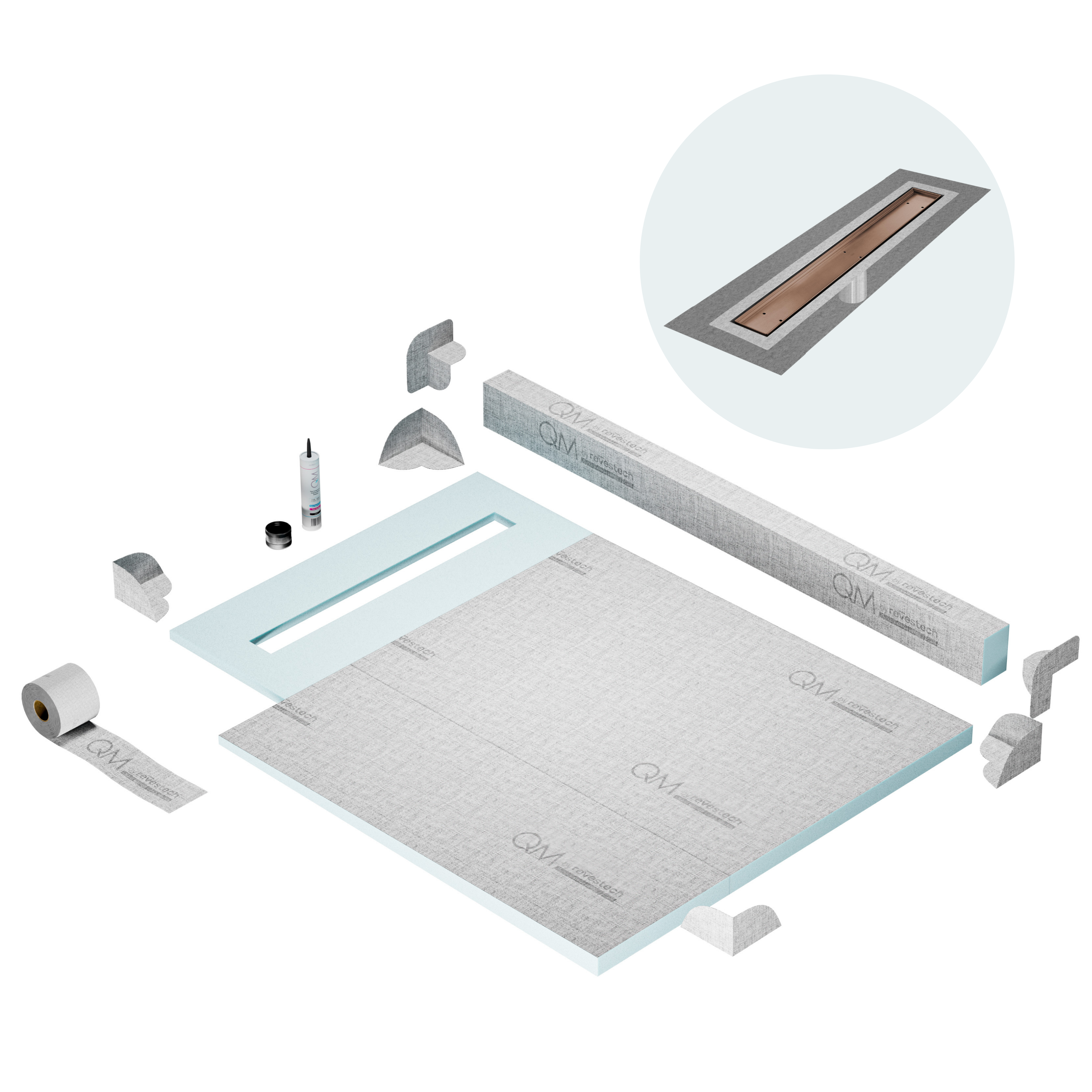 Curb Mist (Tile-In) Shower Pan Kit Linear Drain