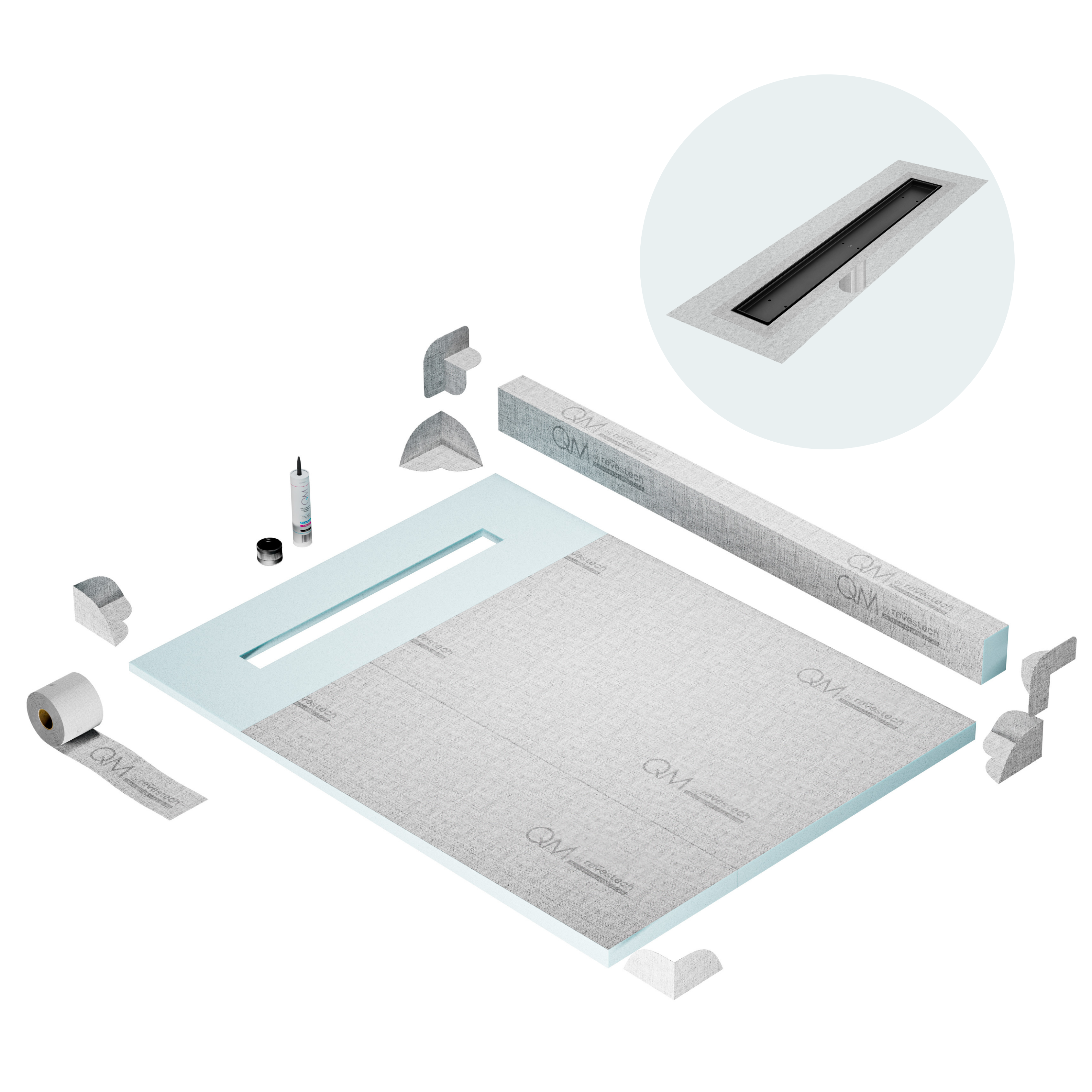 Curb Mist (Tile-In) Shower Pan Kit Linear Drain