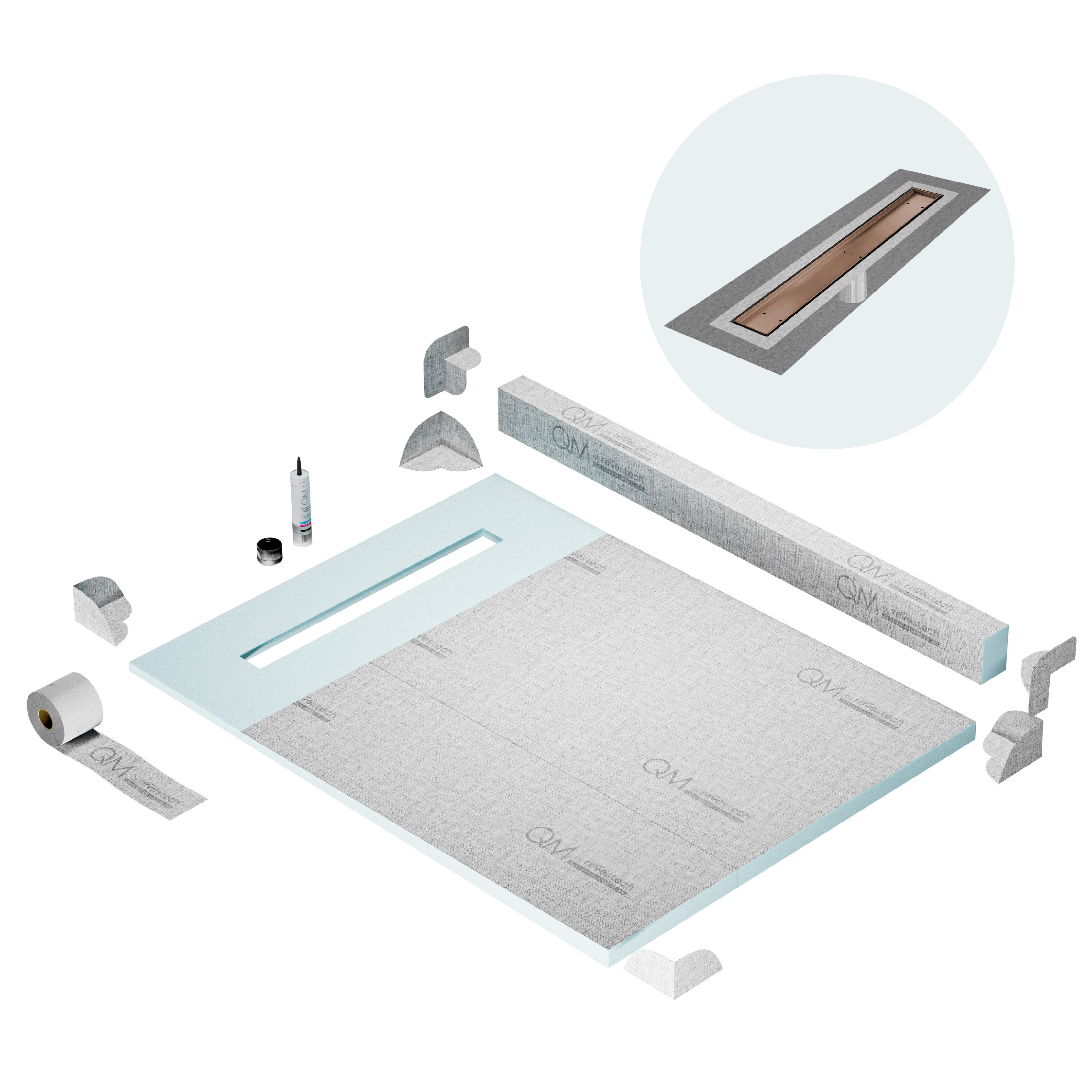 Curb Mist (Tile-In) Shower Pan Kit Linear Drain