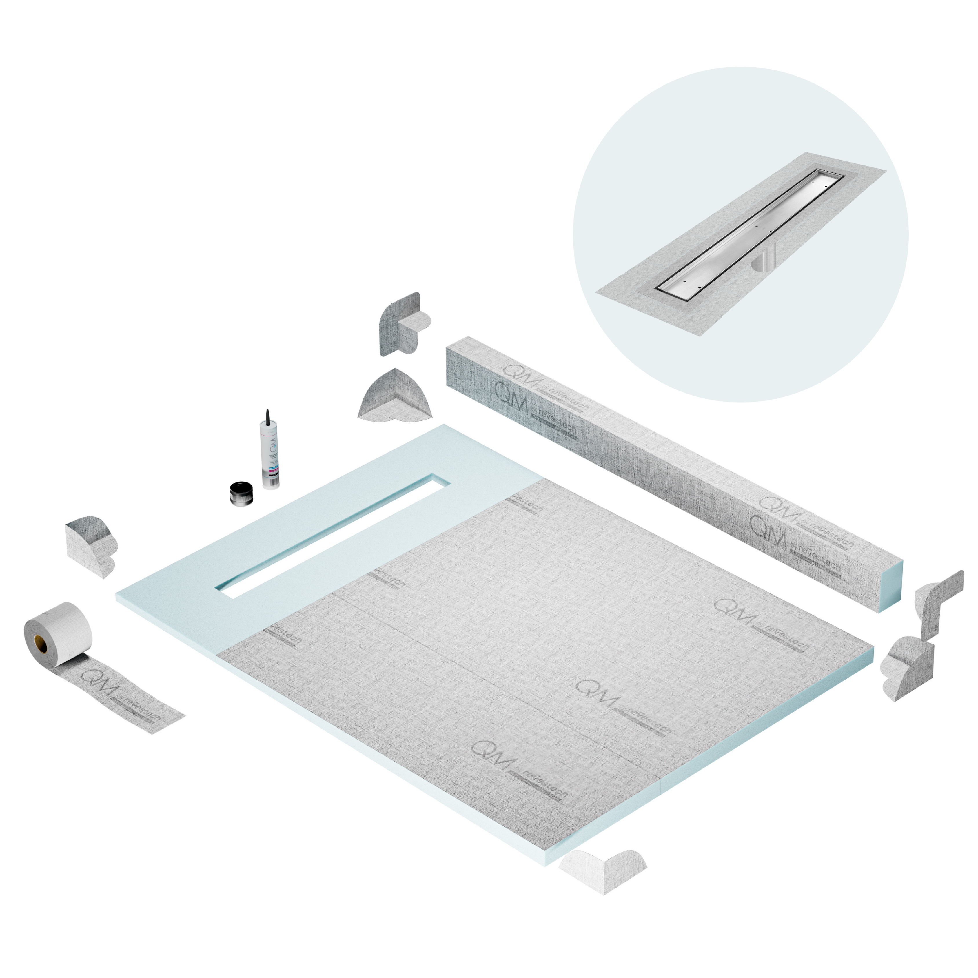 Curb Mist (Tile-In) Shower Pan Kit Linear Drain