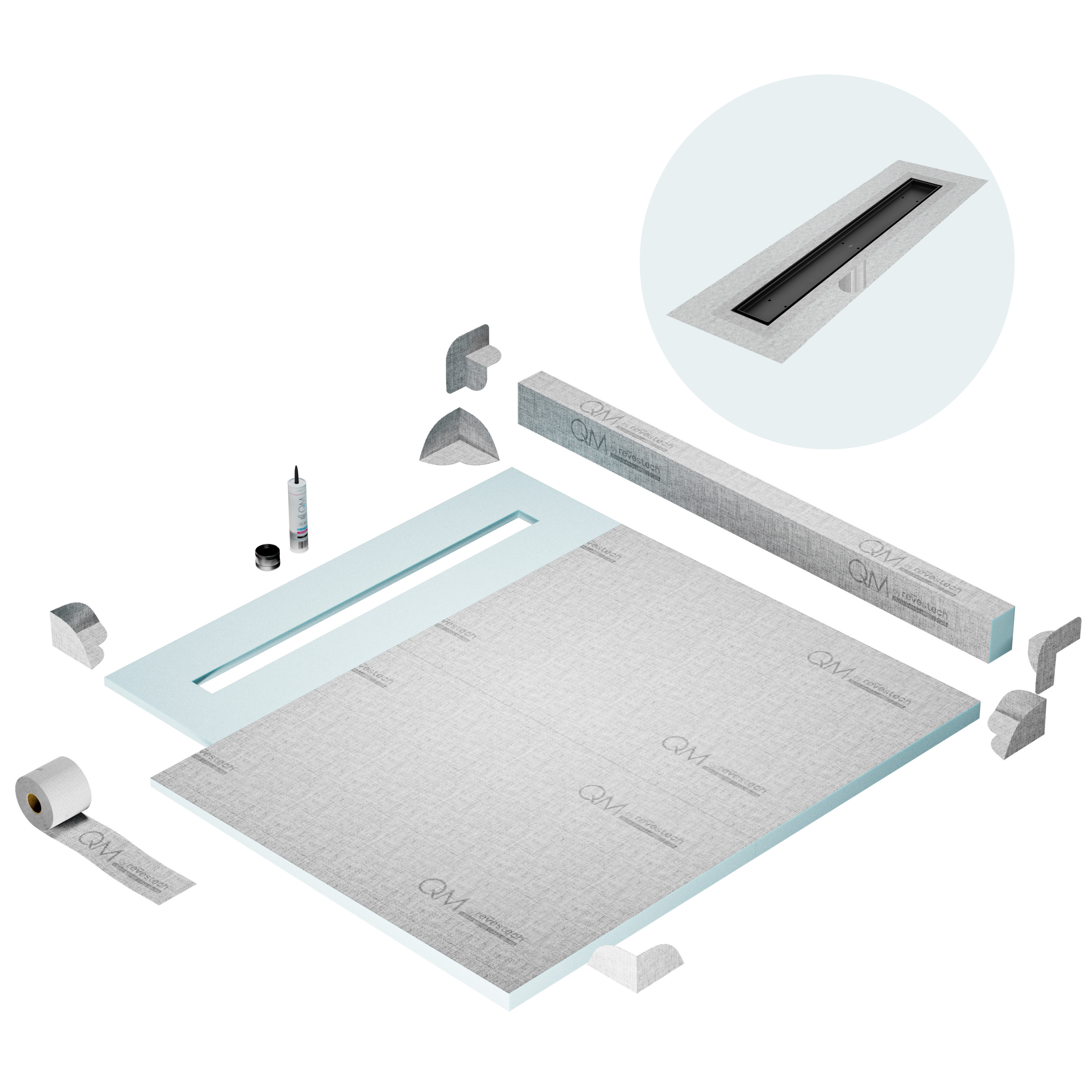 Curb Mist (Tile-In) Shower Pan Kit Linear Drain