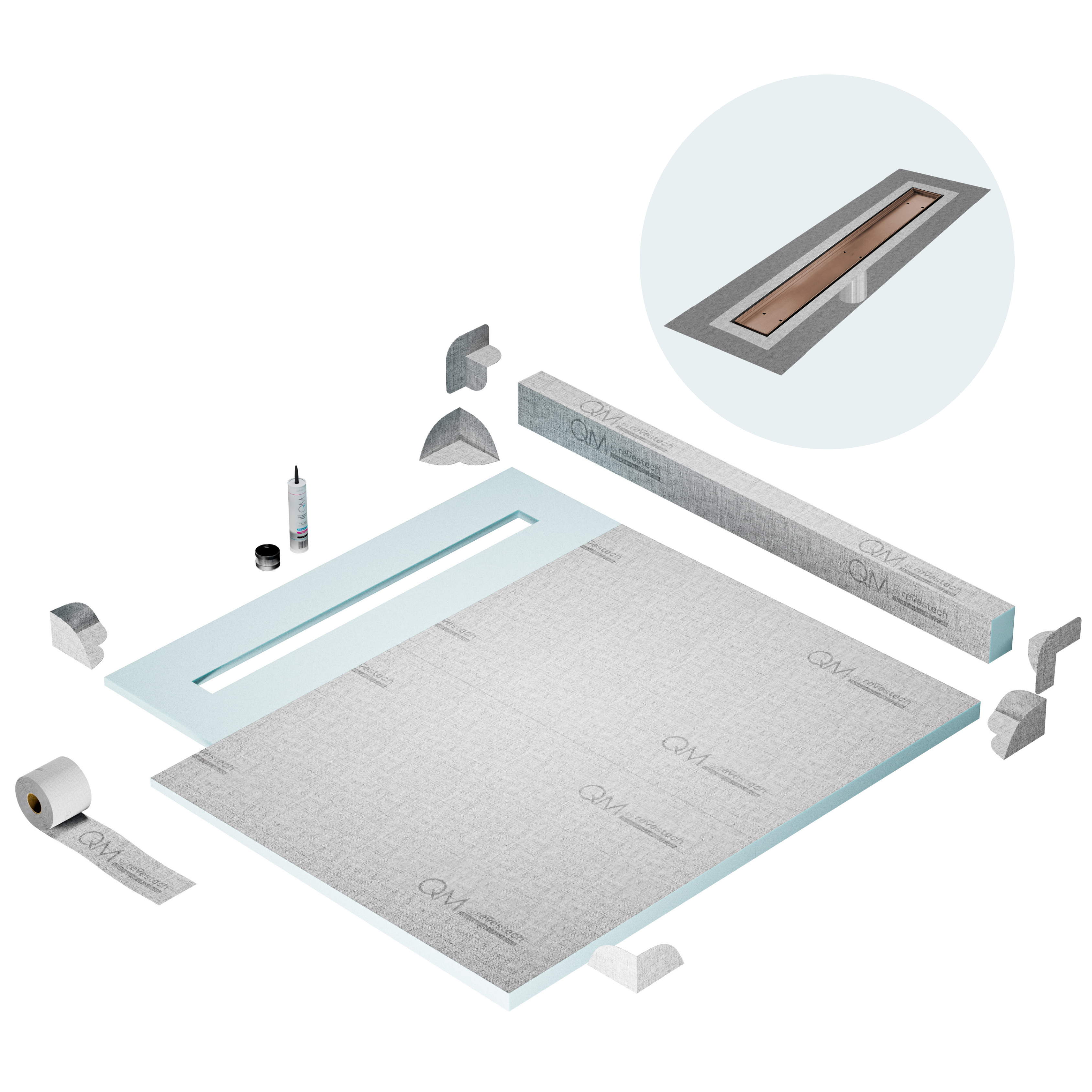 Curb Mist (Tile-In) Shower Pan Kit Linear Drain