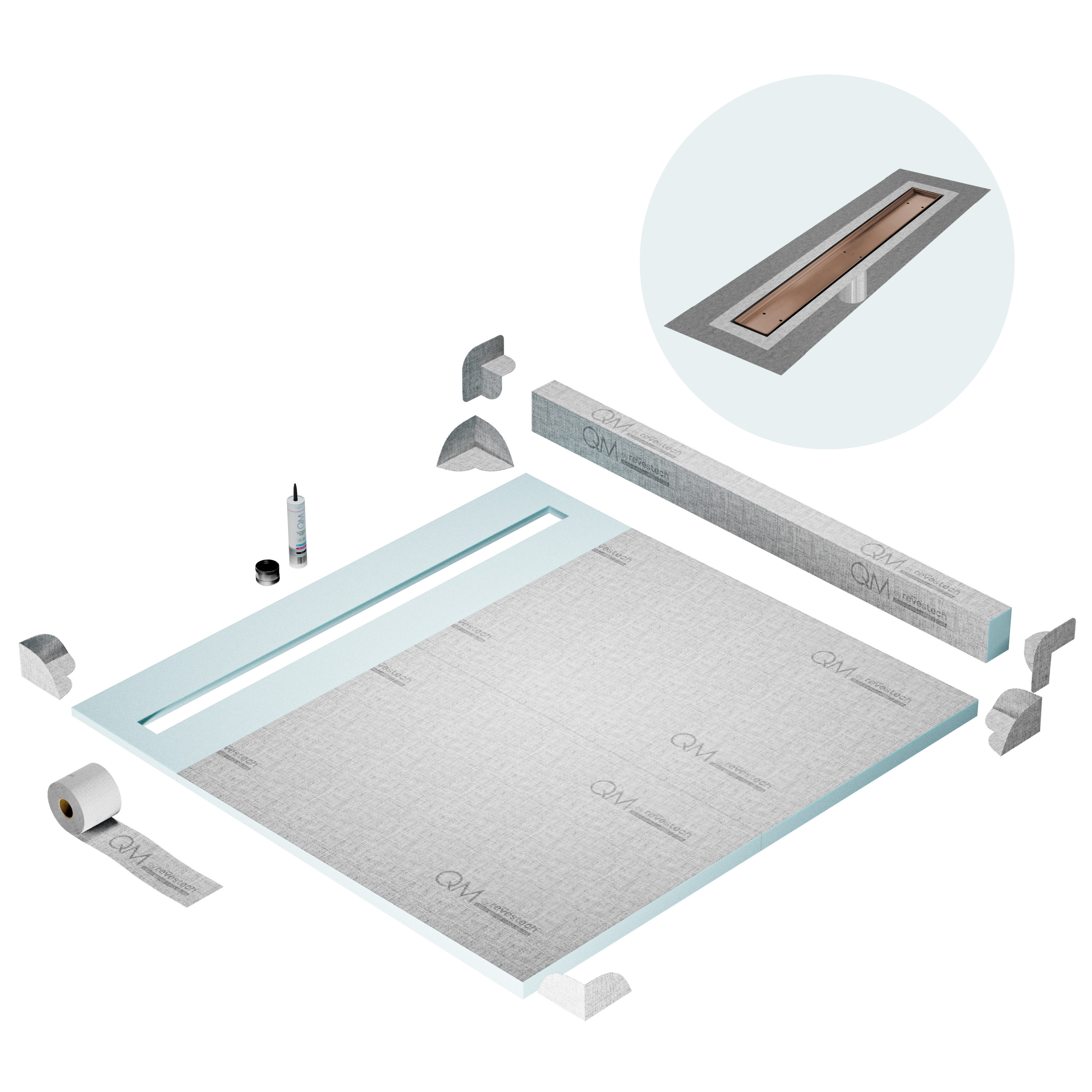Curb Mist (Tile-In) Shower Pan Kit Linear Drain