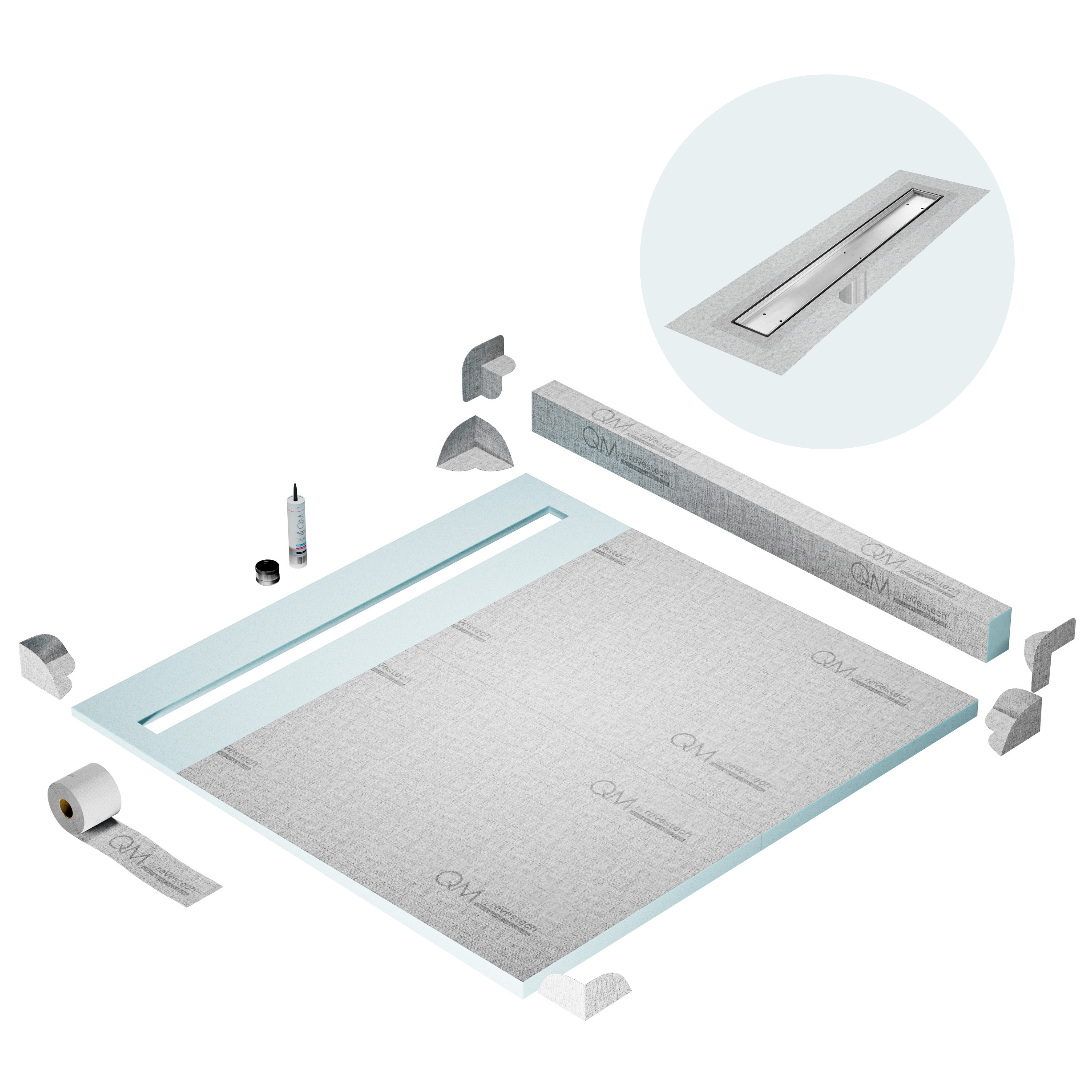 Curb Mist (Tile-In) Shower Pan Kit Linear Drain