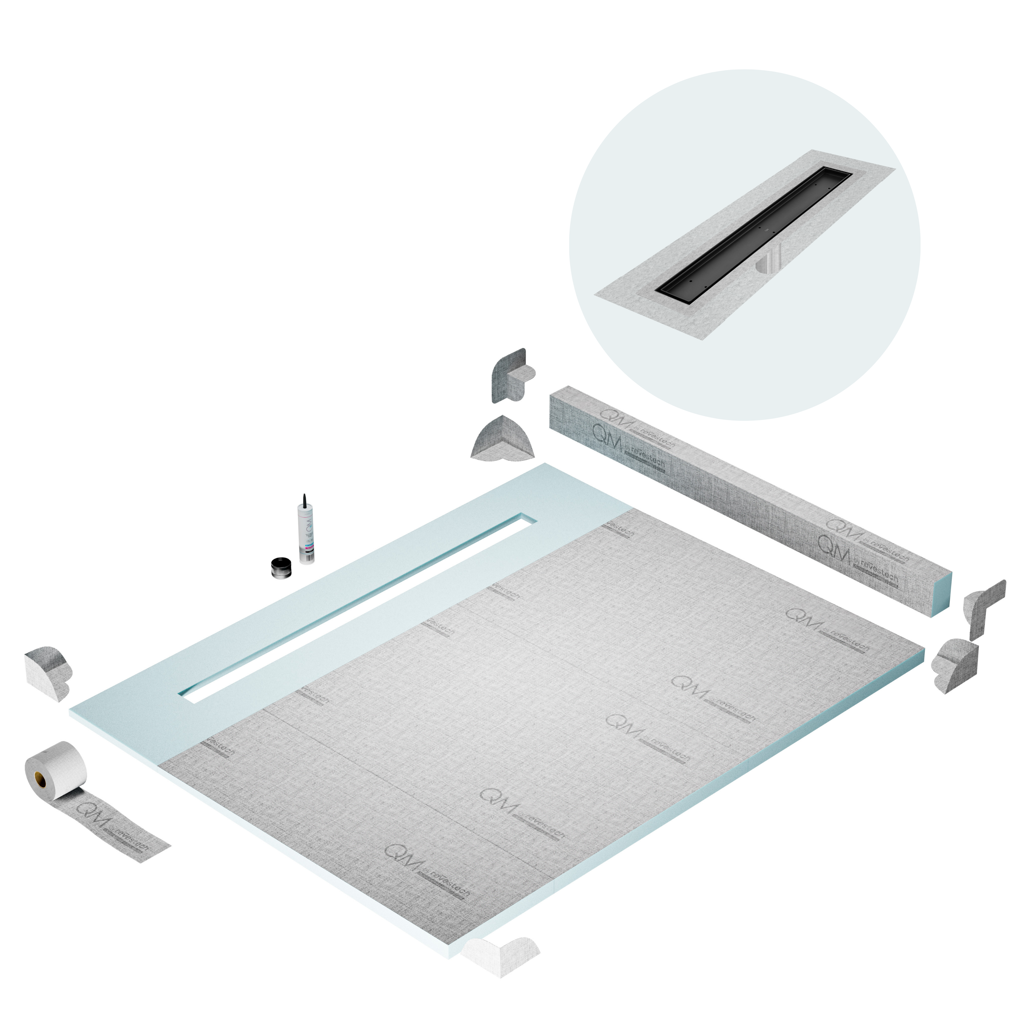 Curb Mist (Tile-In) Shower Pan Kit Linear Drain