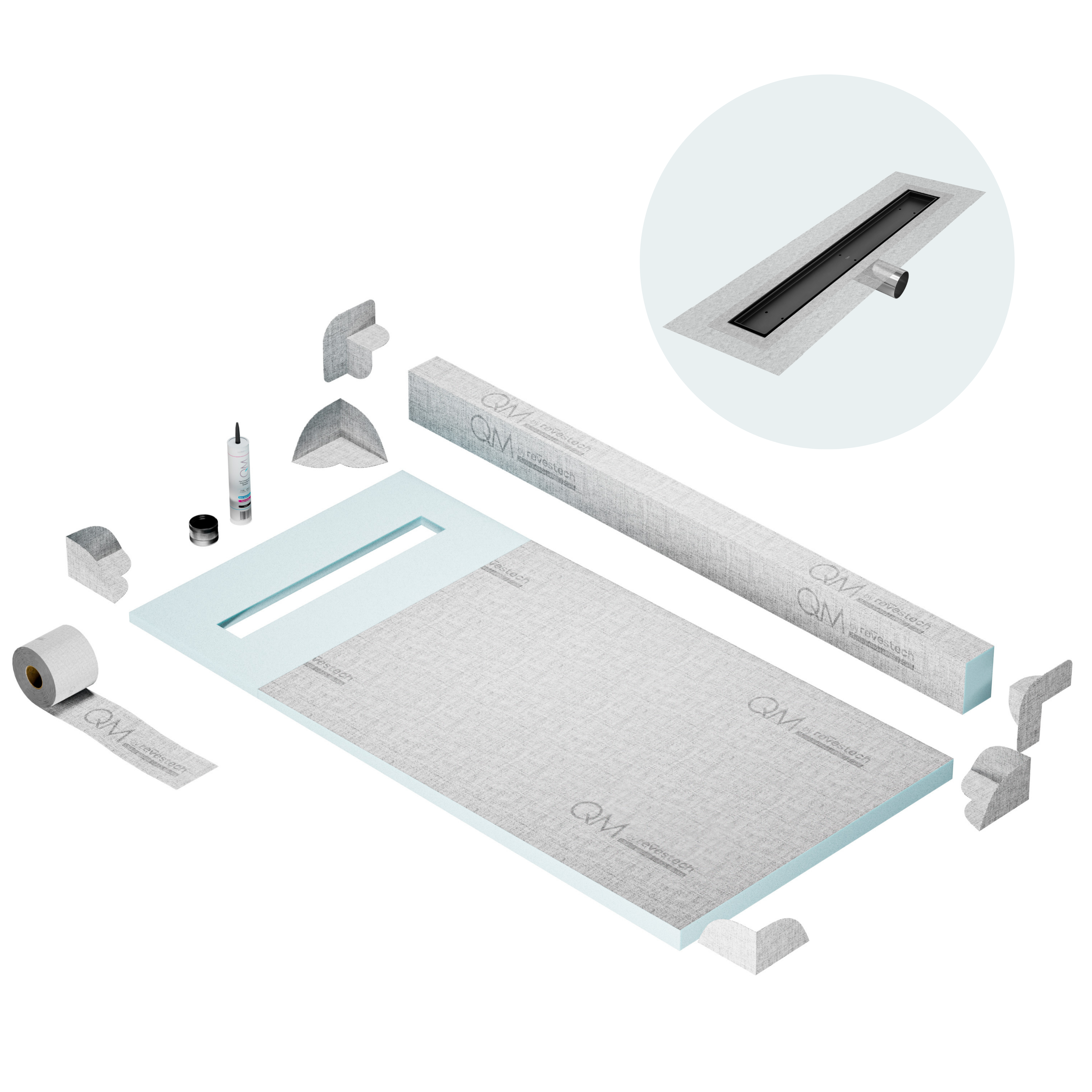 Curb Mist (Tile-In) Shower Pan Kit Linear Drain