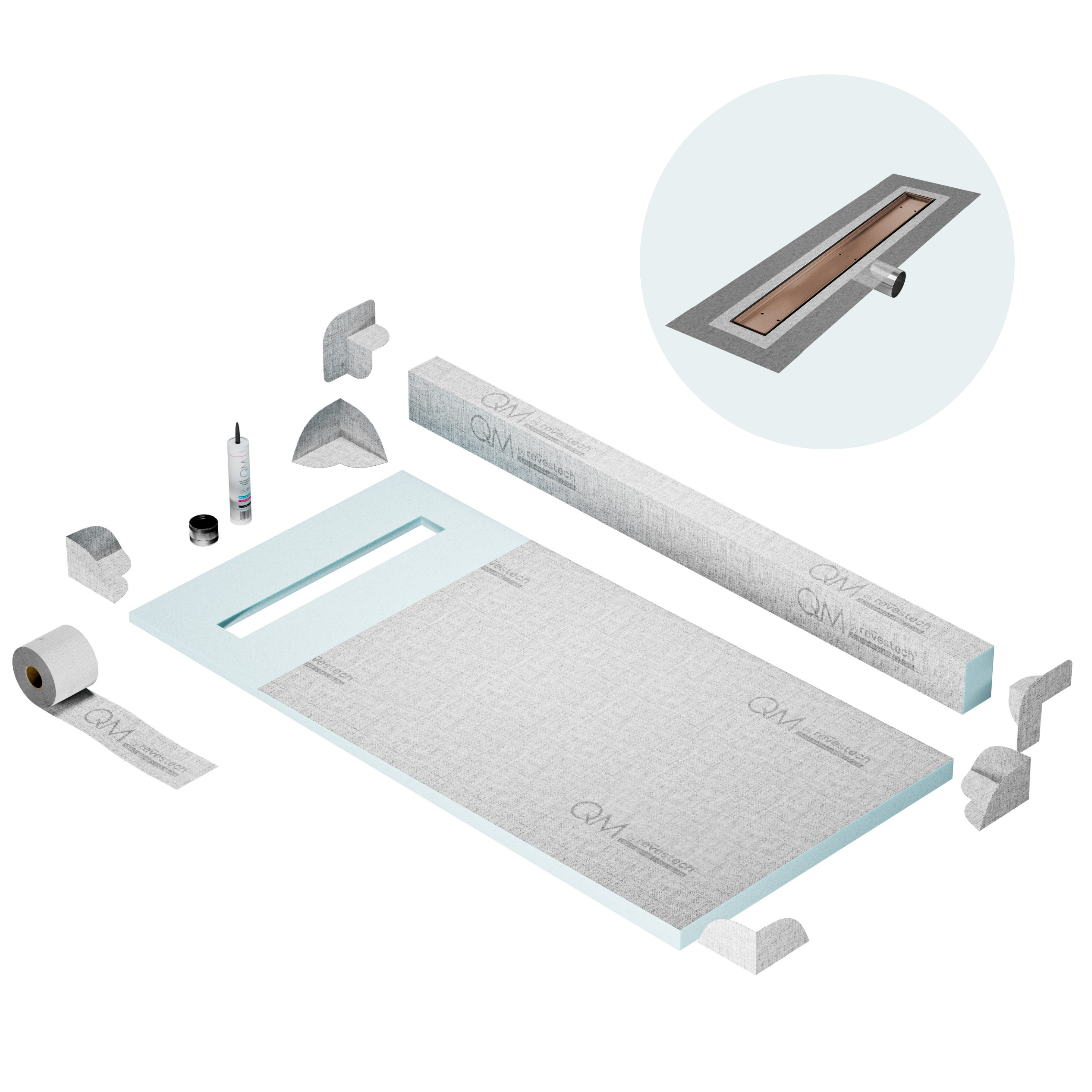 Curb Mist (Tile-In) Shower Pan Kit Linear Drain